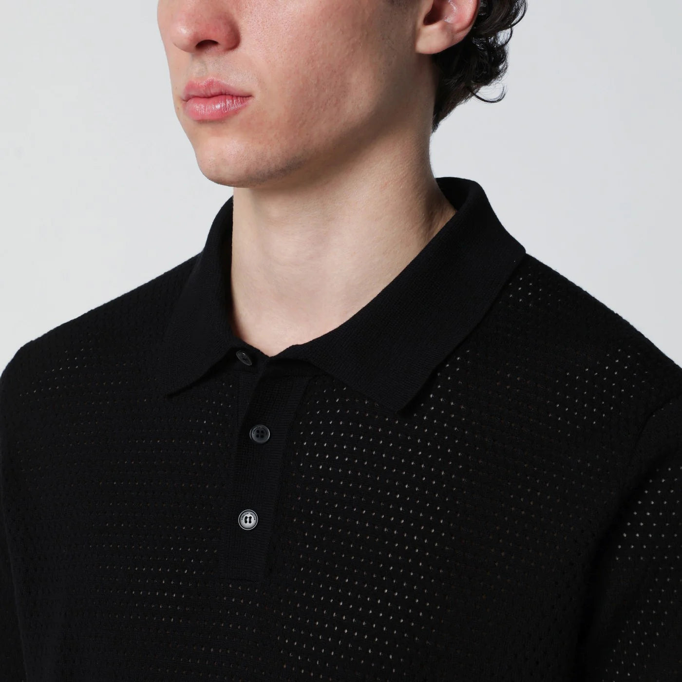 Roberto Collina Black openwork cotton polo