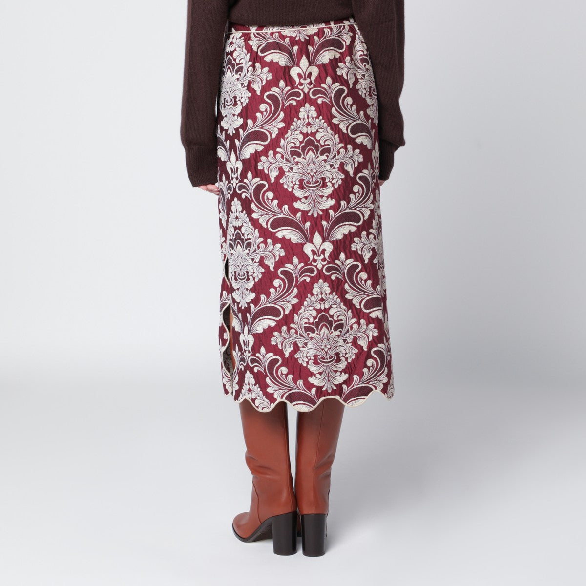 FARM Rio FARM Rio Bordeaux jacquard midi skirt