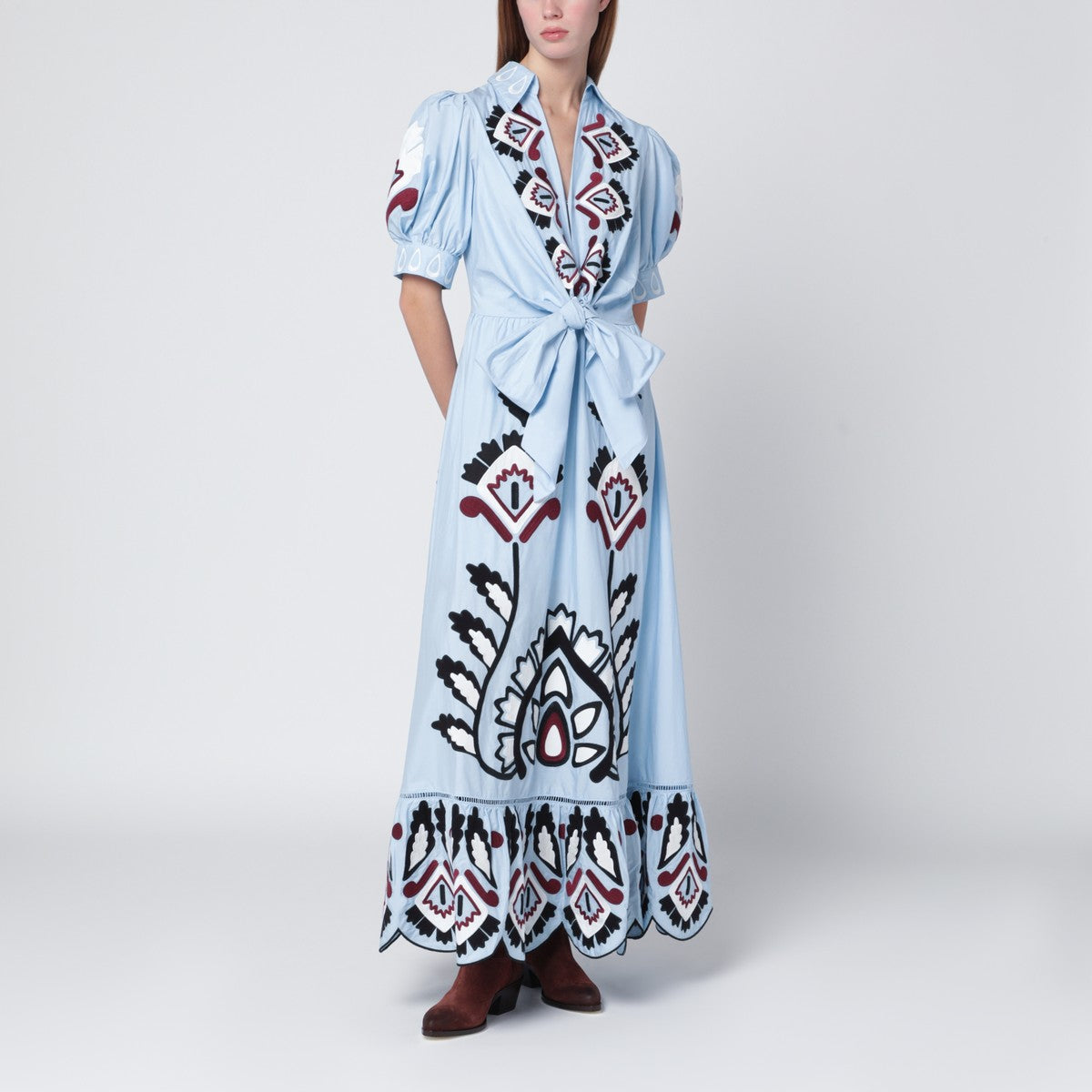 FARM Rio FARM Rio Light blue embroidered long dress with bow