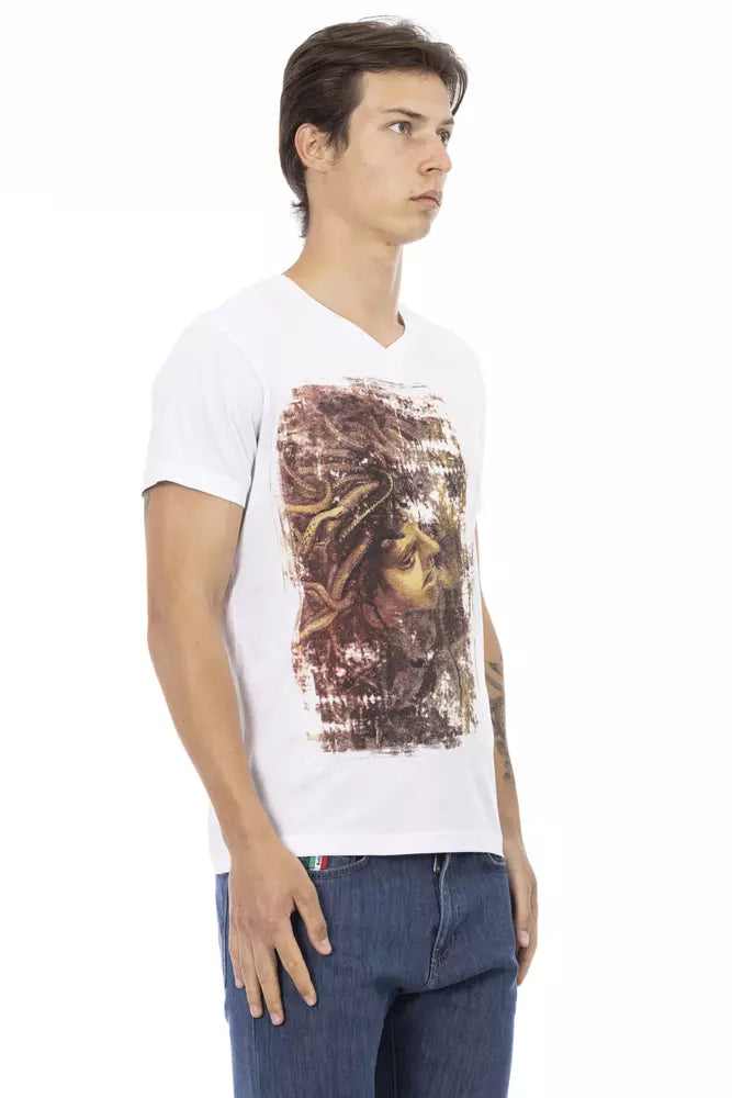 تي شيرت Trussardi Action الأنيق بفتحة رقبة على شكل حرف V وطبعة أمامية أنيقة