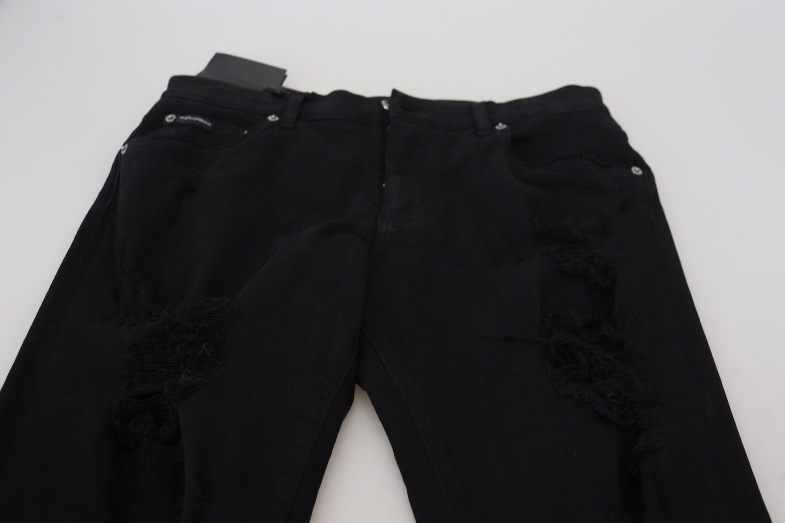 بنطلون جينز قطني ممزق من دولتشي آند غابانا باللون الأسود بقصّة "Slim Fit"