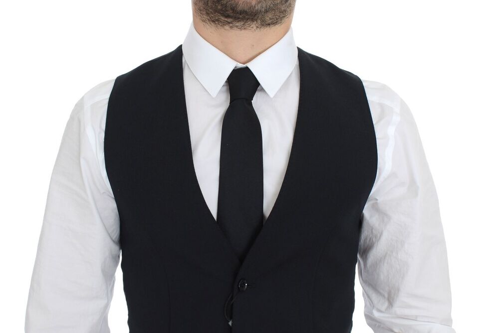 Elegant Blue Wool Dress Vest