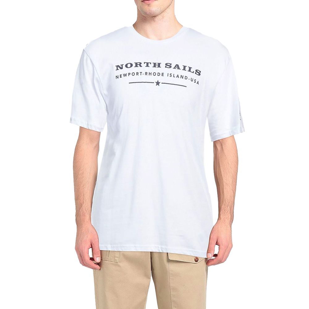 تي شيرت قطني أبيض أنيق من North Sails مع طباعة على الصدر