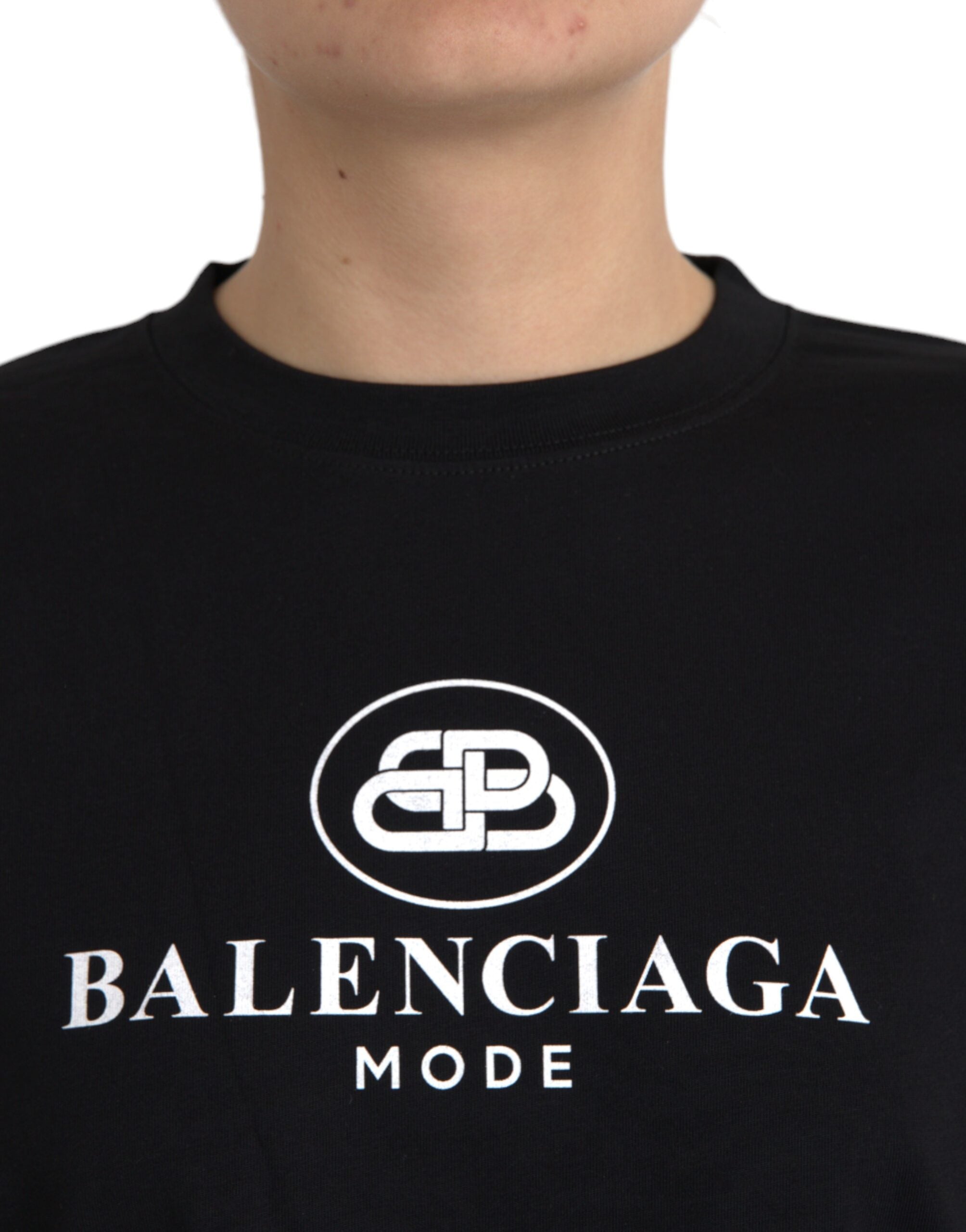 تي شيرت Balenciaga أسود من القطن بشعار الرقبة الدائرية والأكمام القصيرة