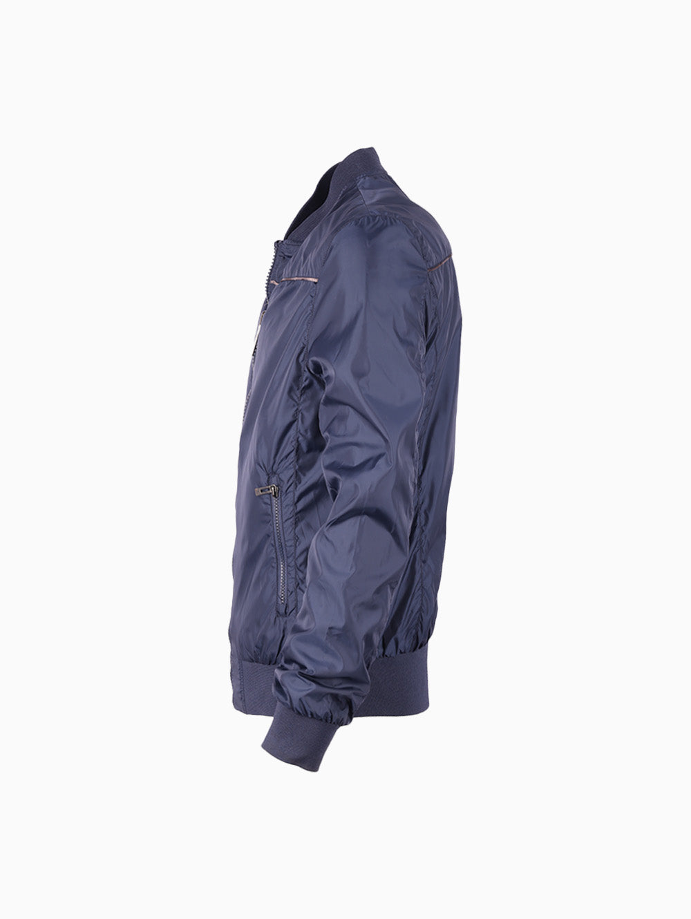 Side view of Target Men’s Reversible Bomber Jacket in navy