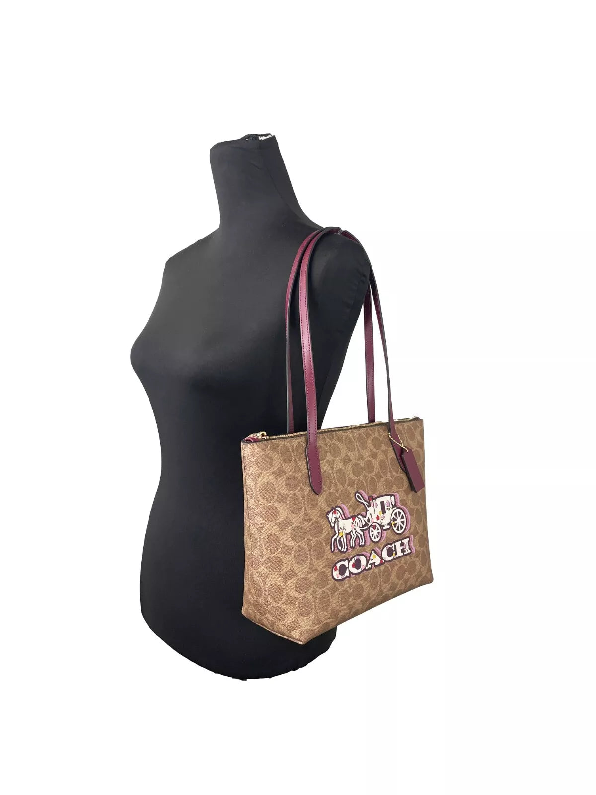 Signature Canvas Fiona Zip Tote Bag Brown