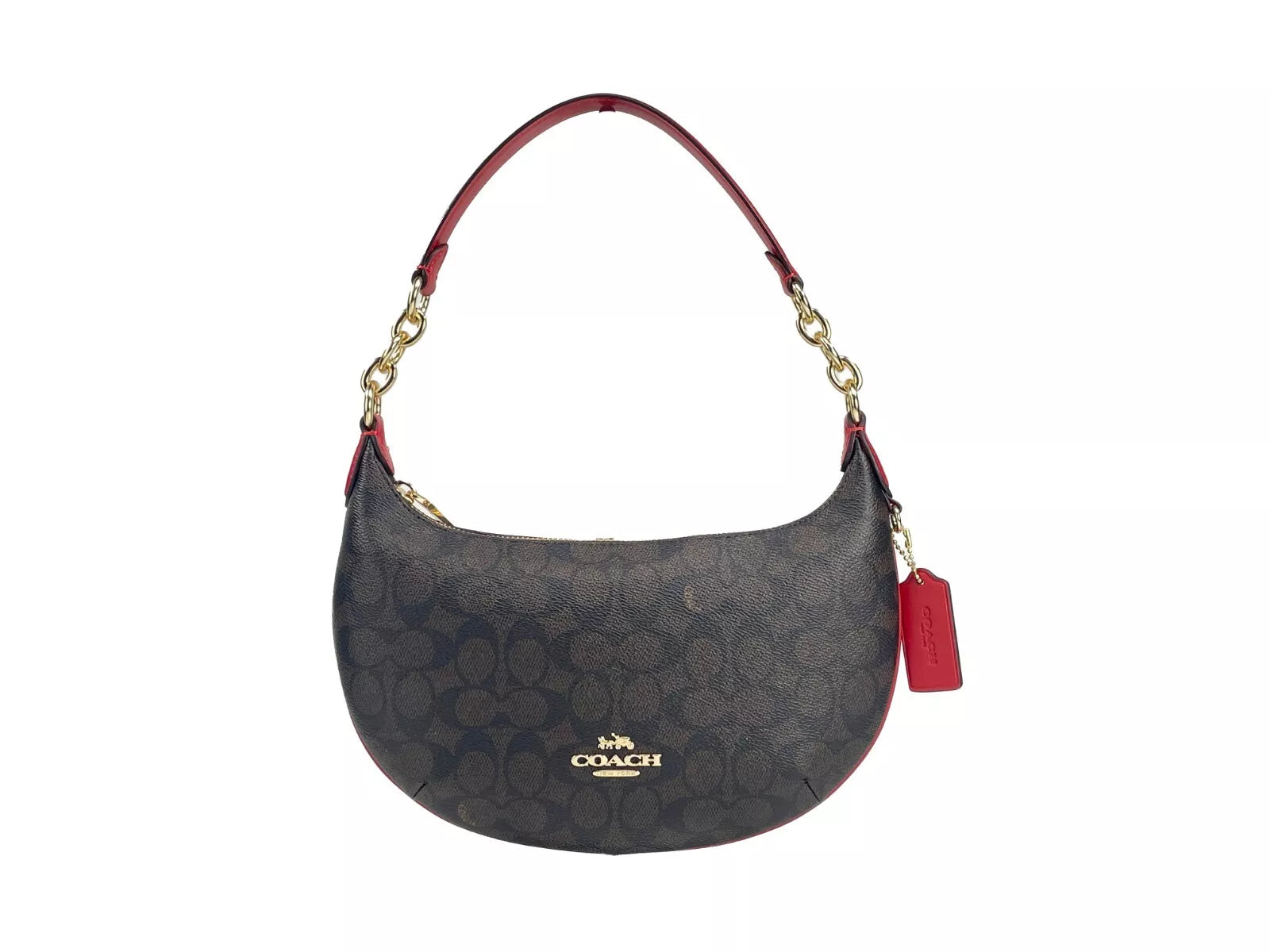 Payton Signature PVC Leather Shoulder Bag Brown Red