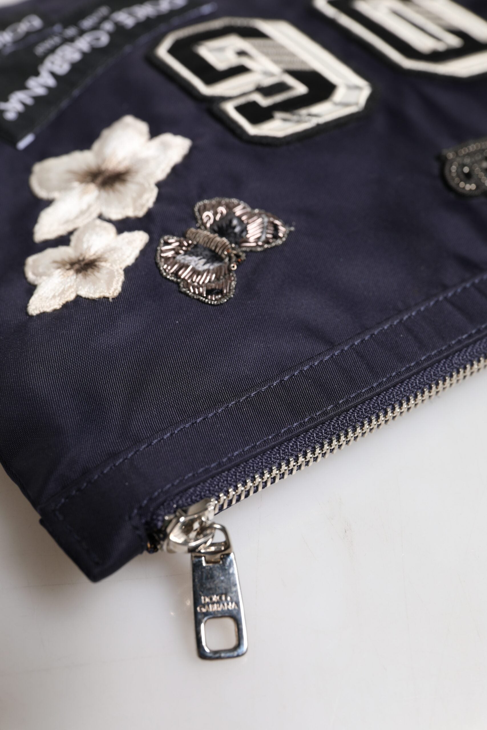 Blue DG Logo Patch Embellished Pouch Clutch Bag