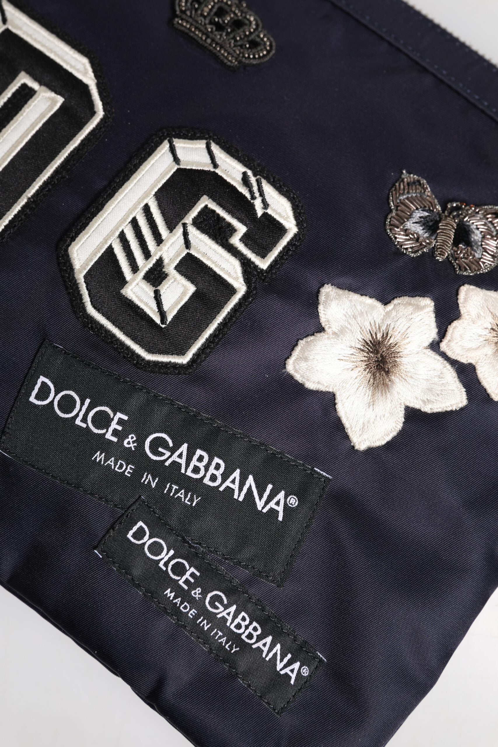 Blue DG Logo Patch Embellished Pouch Clutch Bag