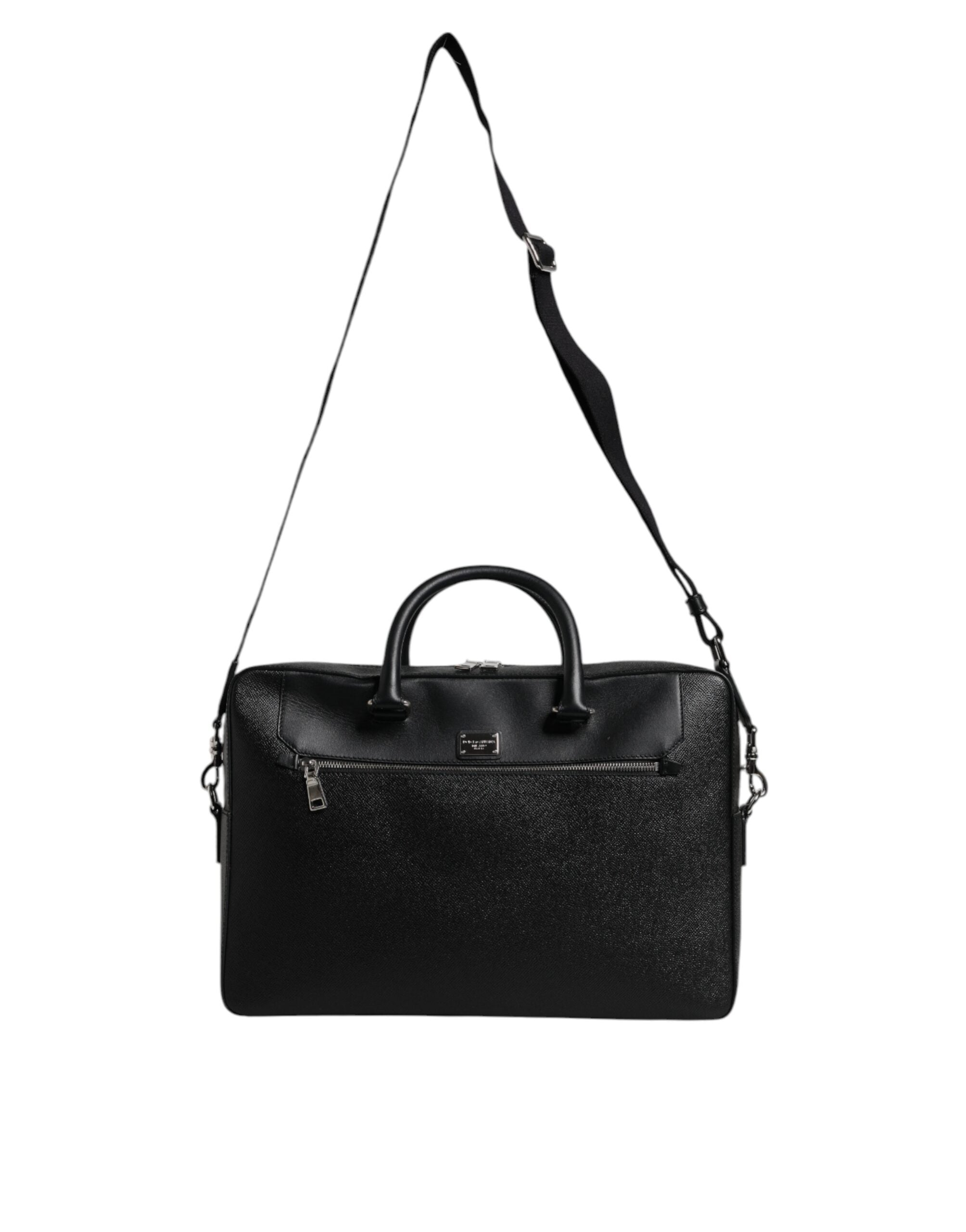 Black Logo Plaque Double Handle Messenger Bag