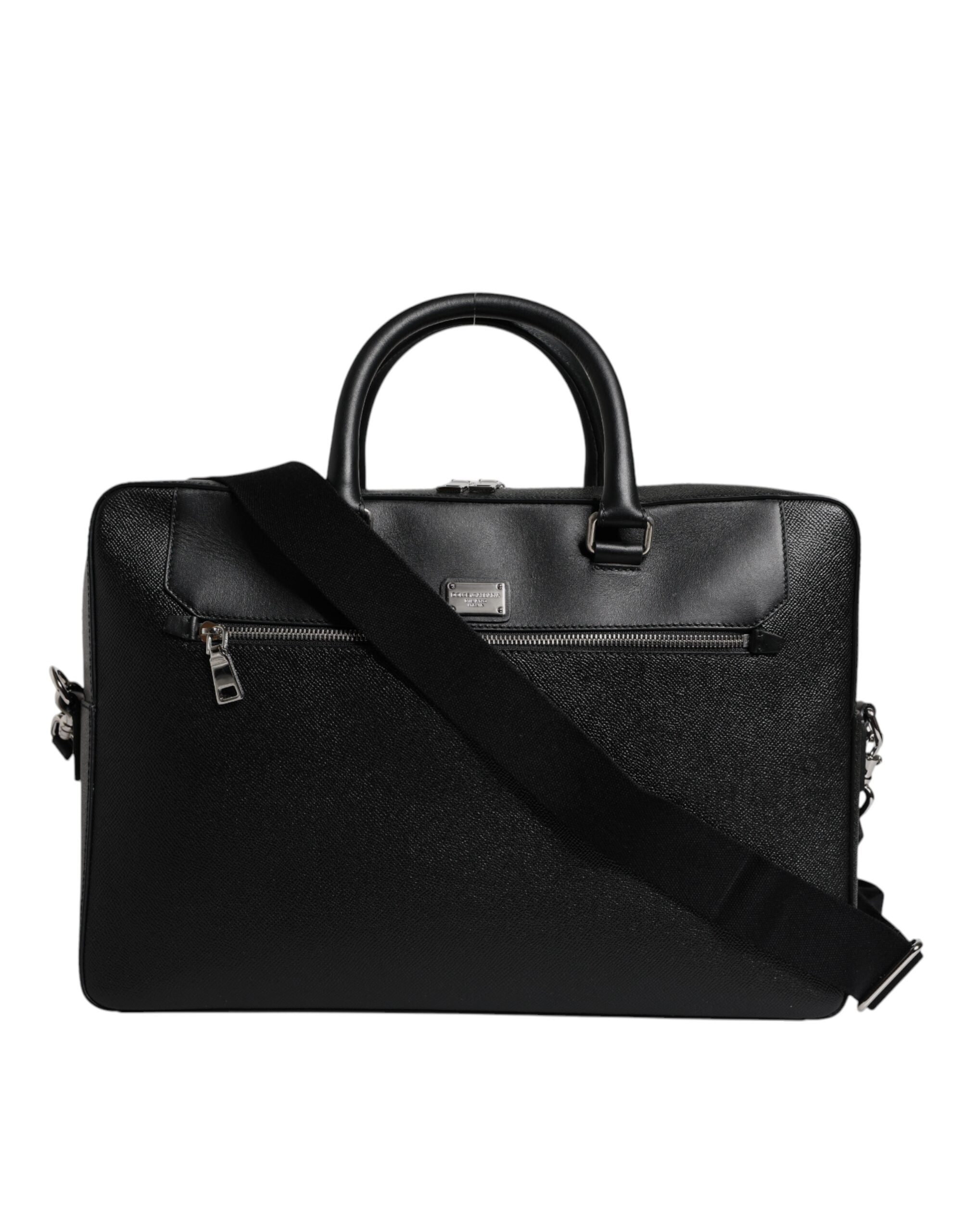 Black Logo Plaque Double Handle Messenger Bag