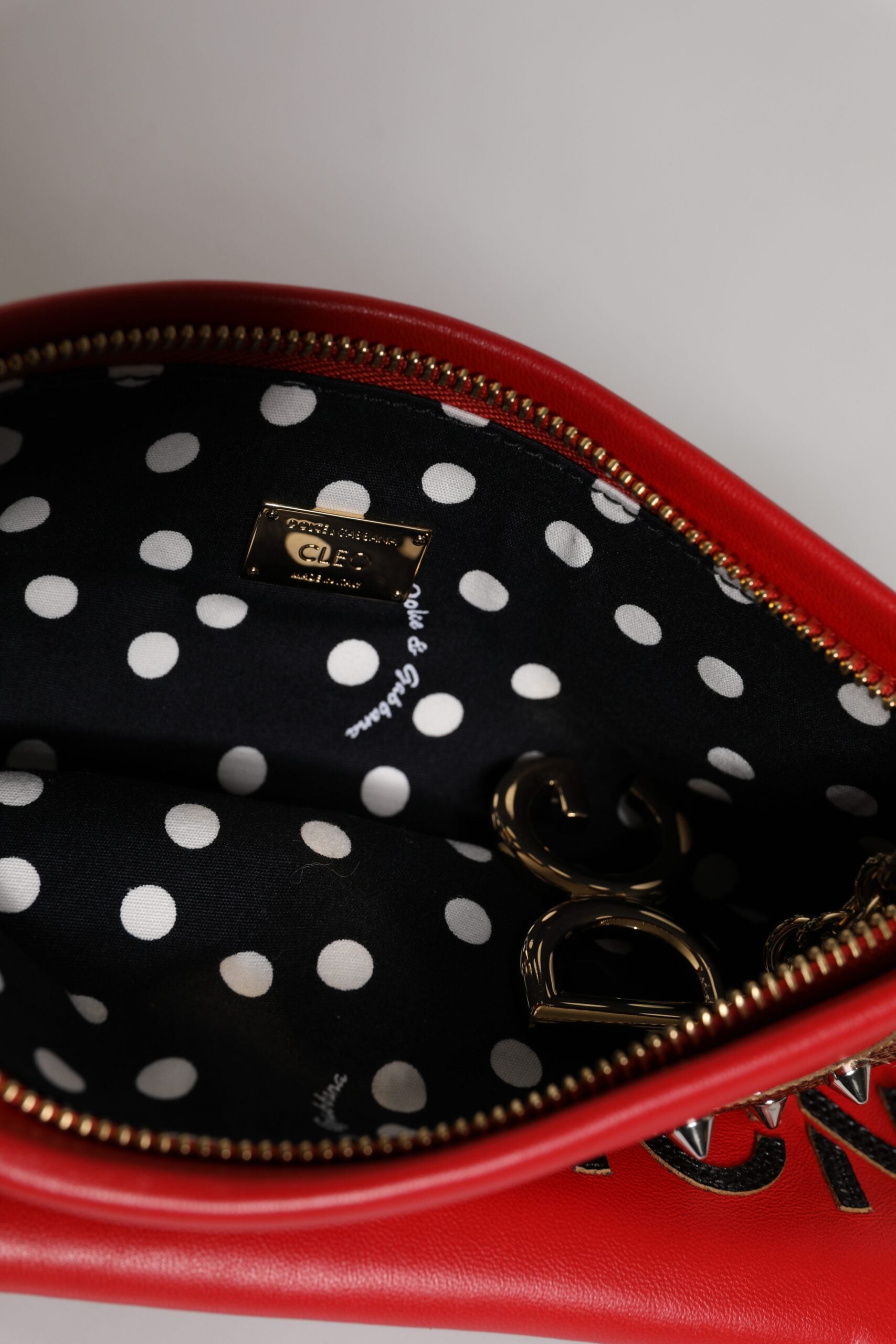 Red Revolutions Embellished Leather Clutch Bag