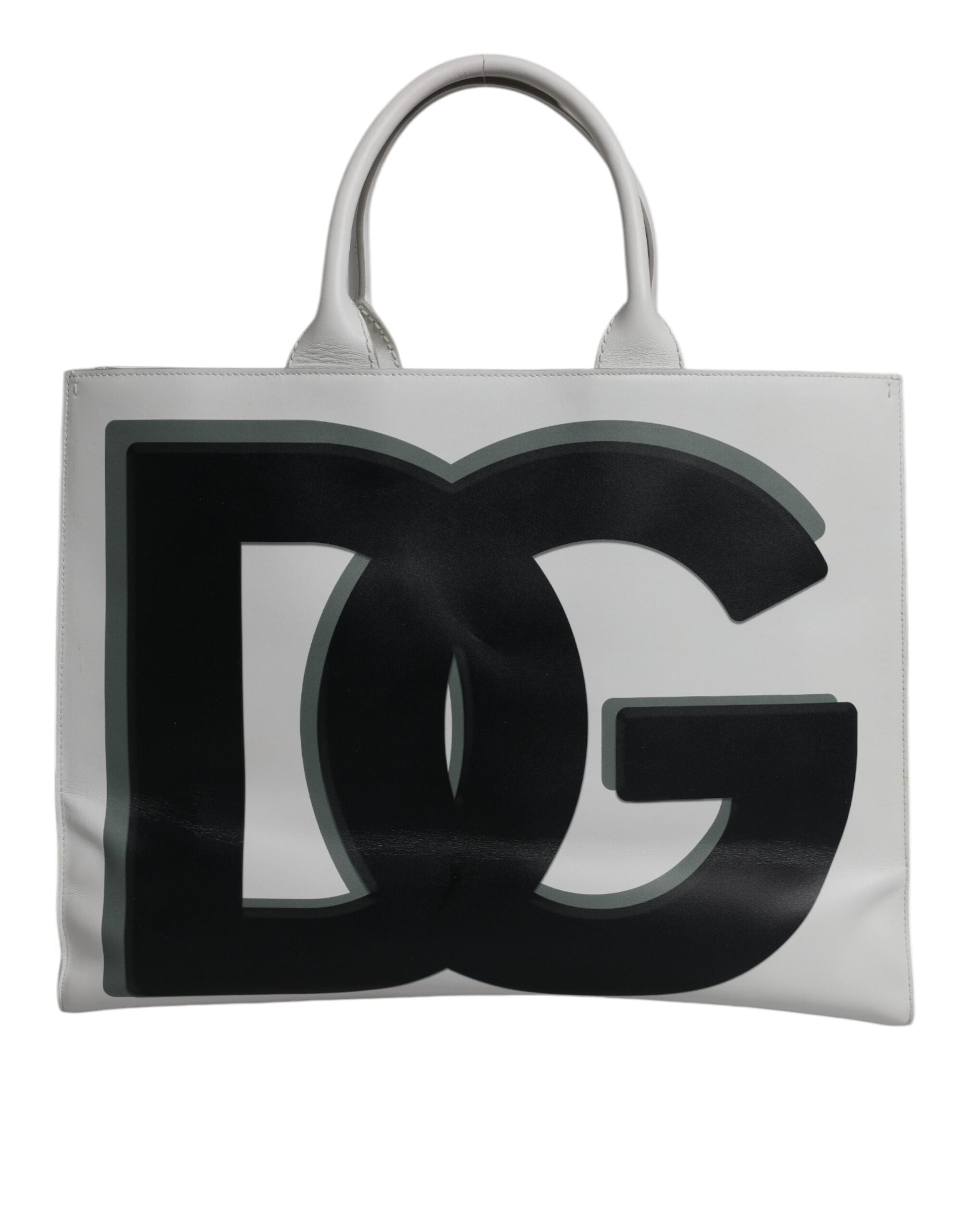White Logo Print DG Daily Calfskin Shopping Tote Bag