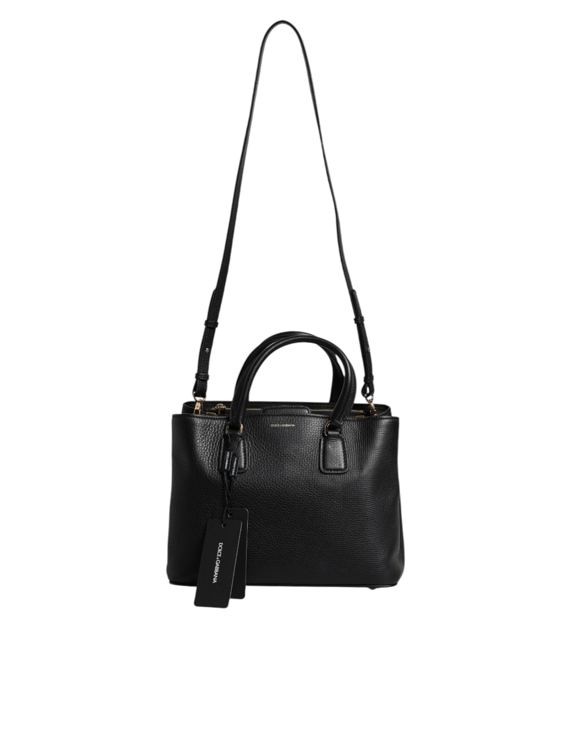 Black Calf Leather Logo Plaque Shoulder Handbag Bag