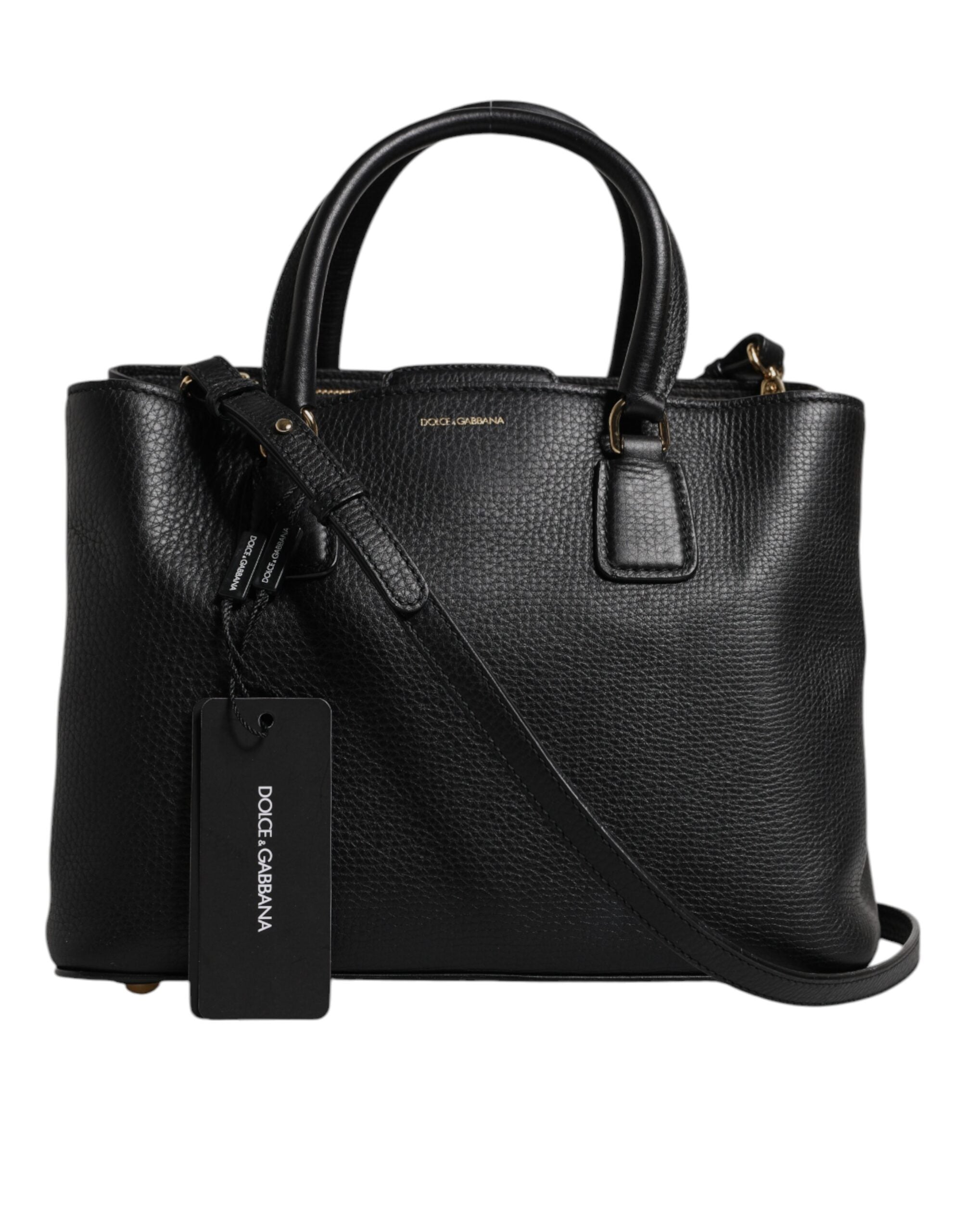 Black Calf Leather Logo Plaque Shoulder Handbag Bag