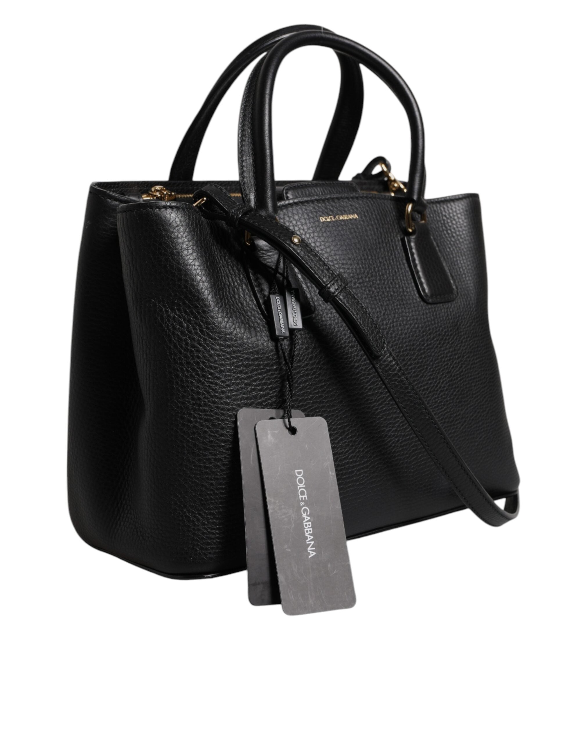 Black Calf Leather Logo Plaque Shoulder Handbag Bag