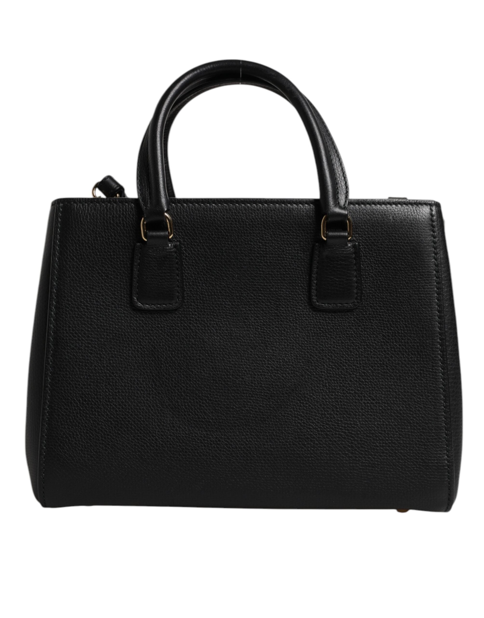 Black Calf Leather Logo Plaque Shoulder Handbag Bag