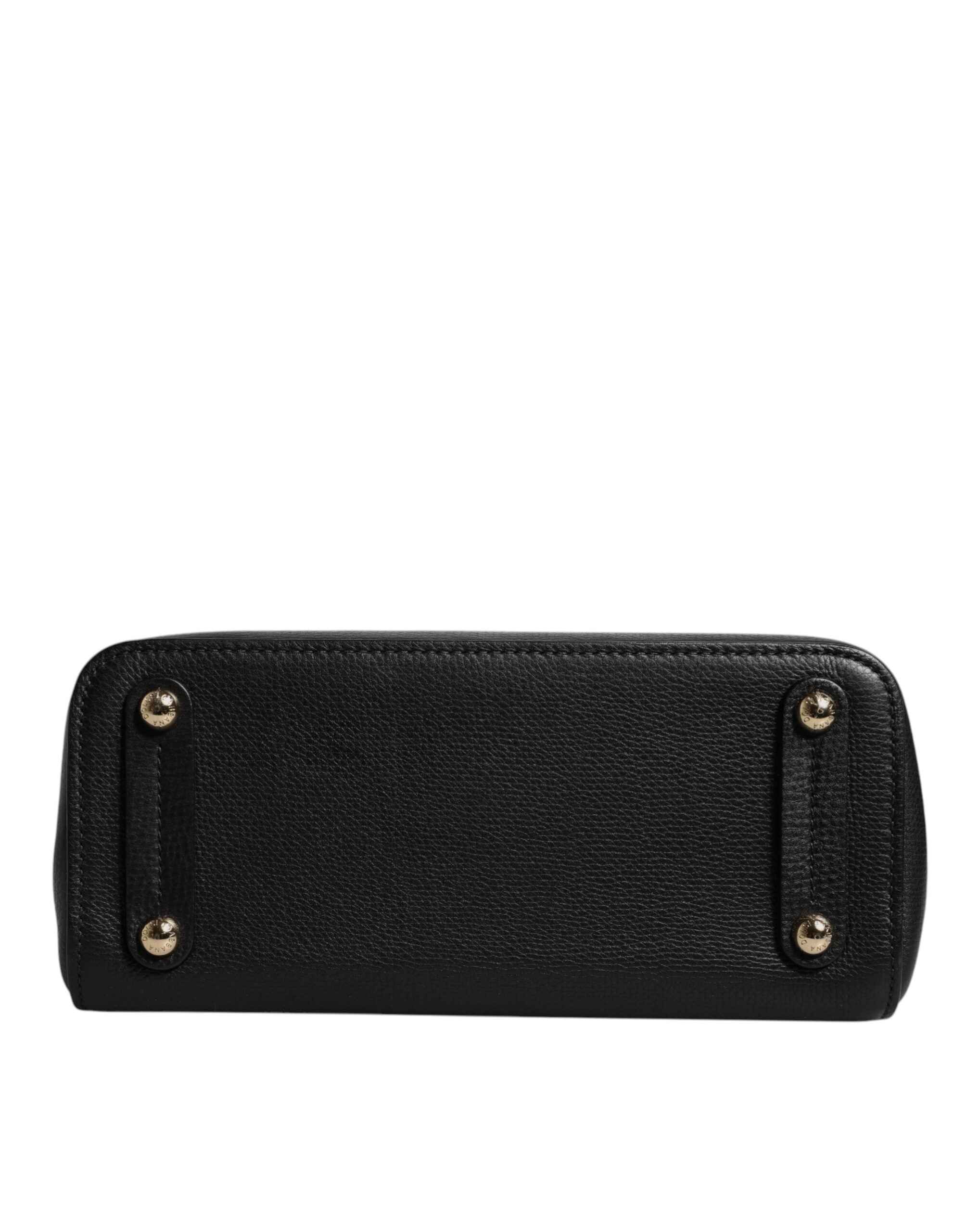 Black Calf Leather Logo Plaque Shoulder Handbag Bag