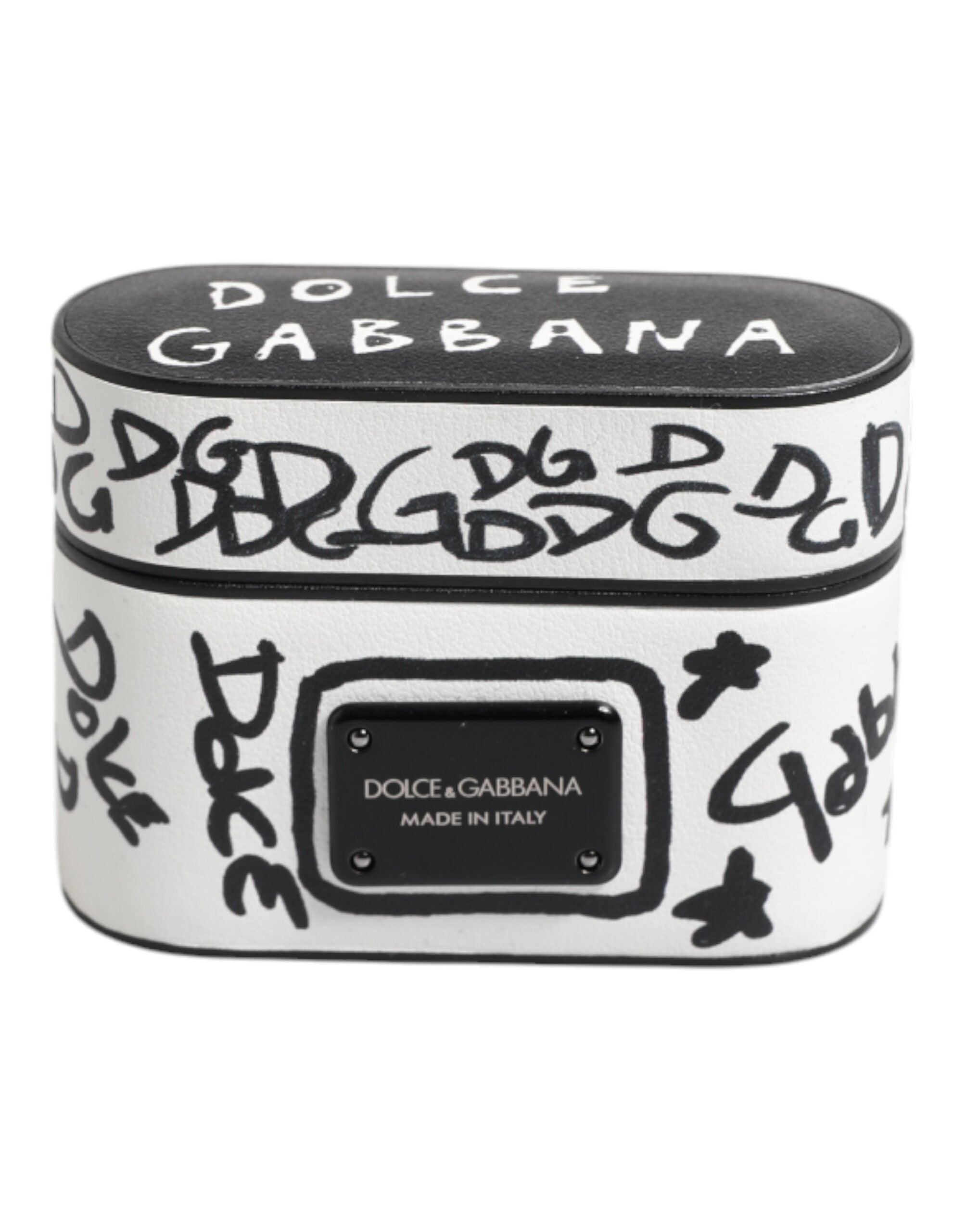 Black White Leather Scribble Embossed Logo Airpods Case
