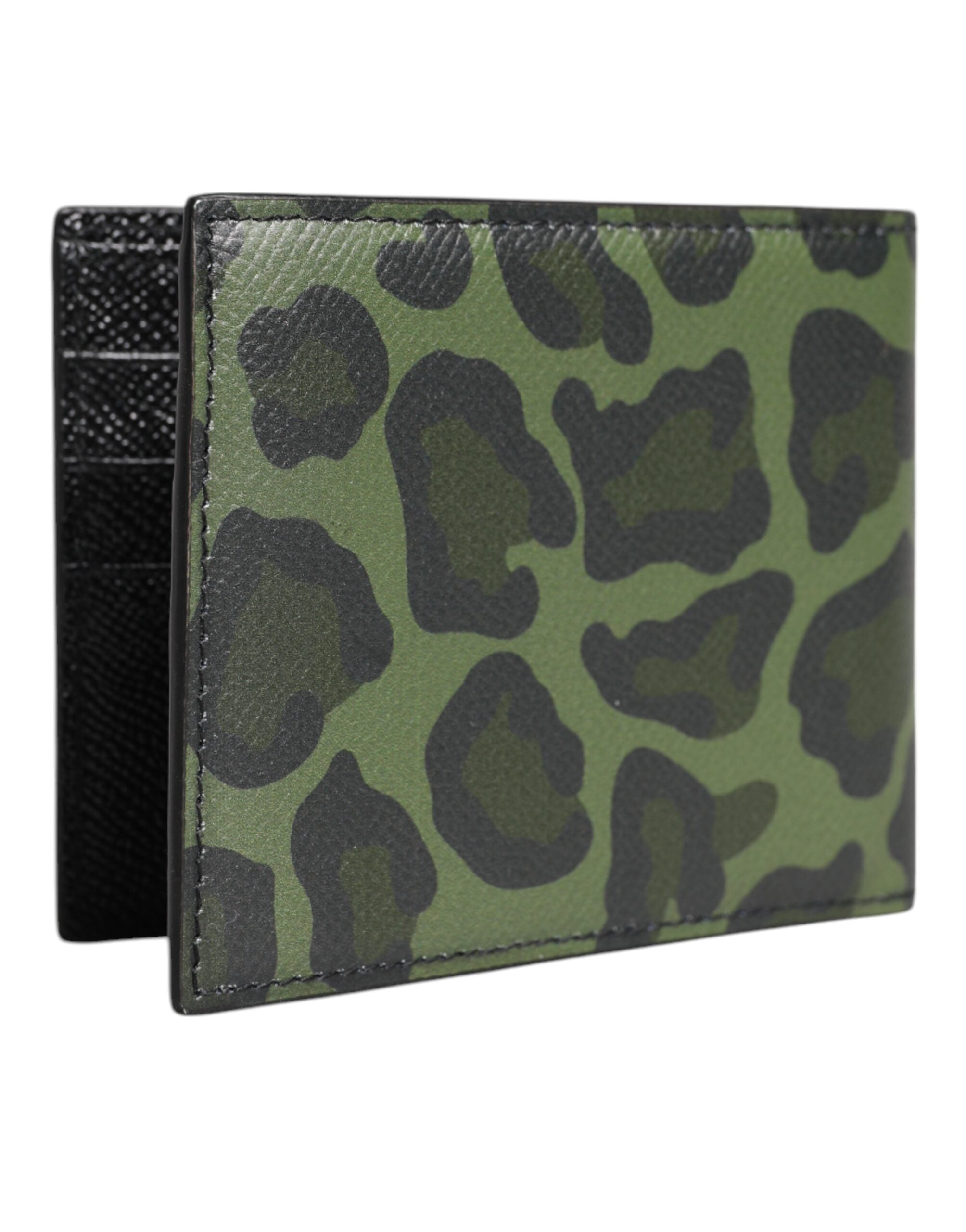 Black Green Leather DG Plaque Bifold Card Holder Wallet