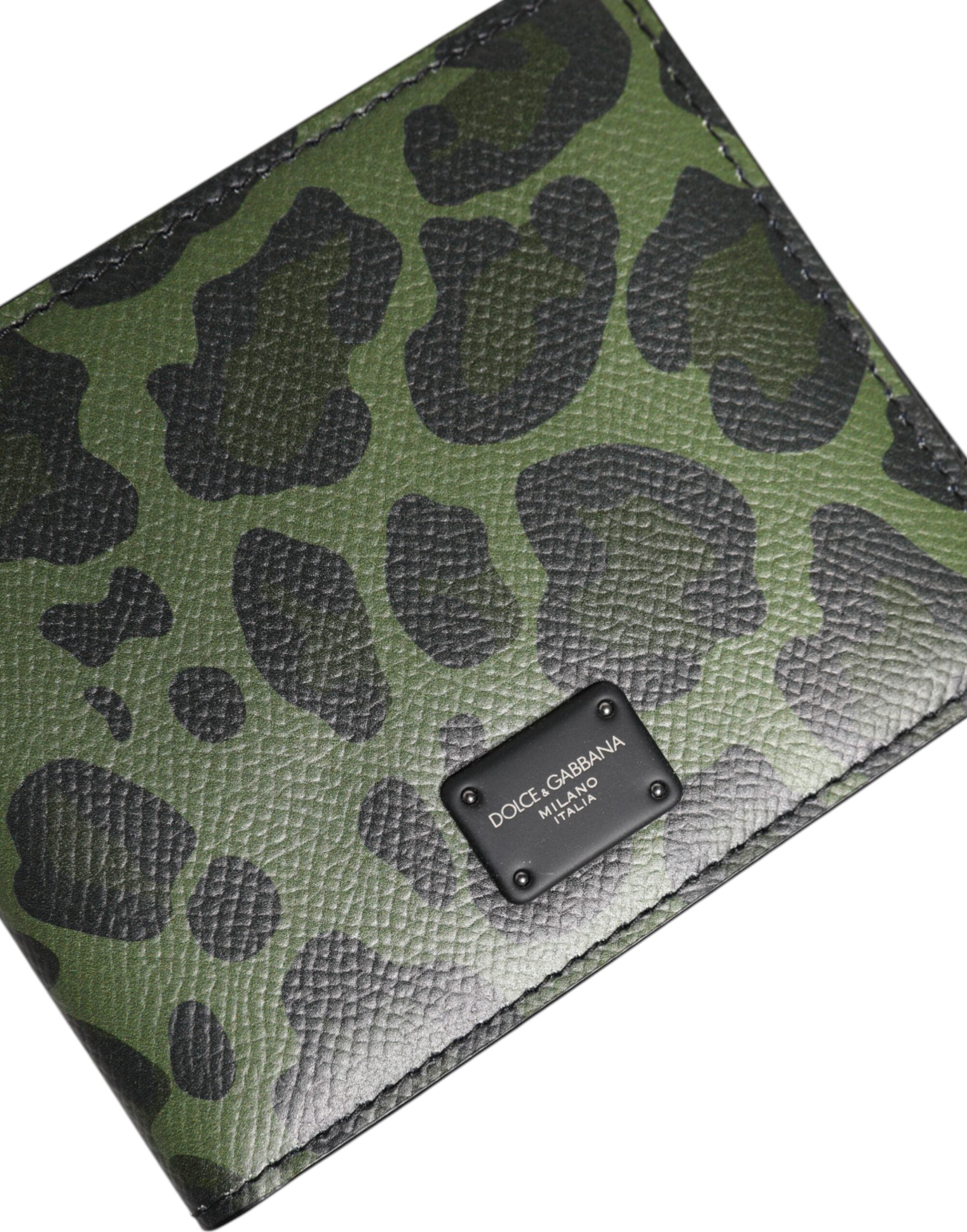 Black Green Leather DG Plaque Bifold Card Holder Wallet