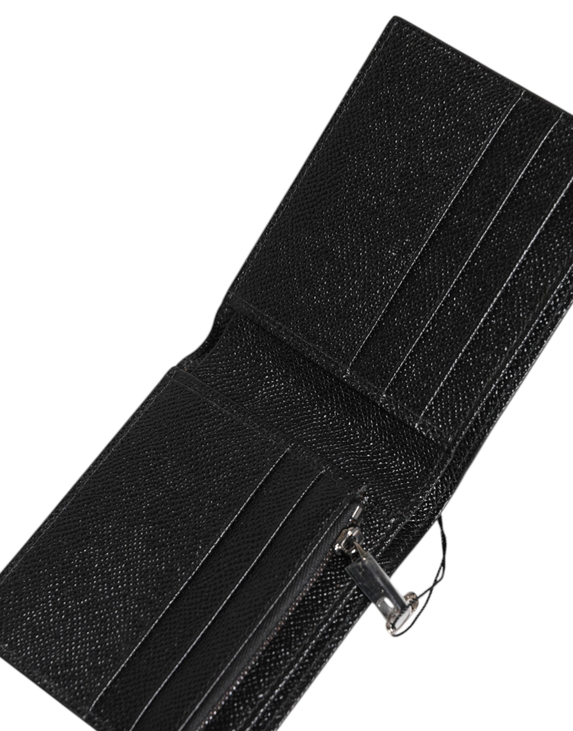 Black Green Leather DG Plaque Bifold Card Holder Wallet