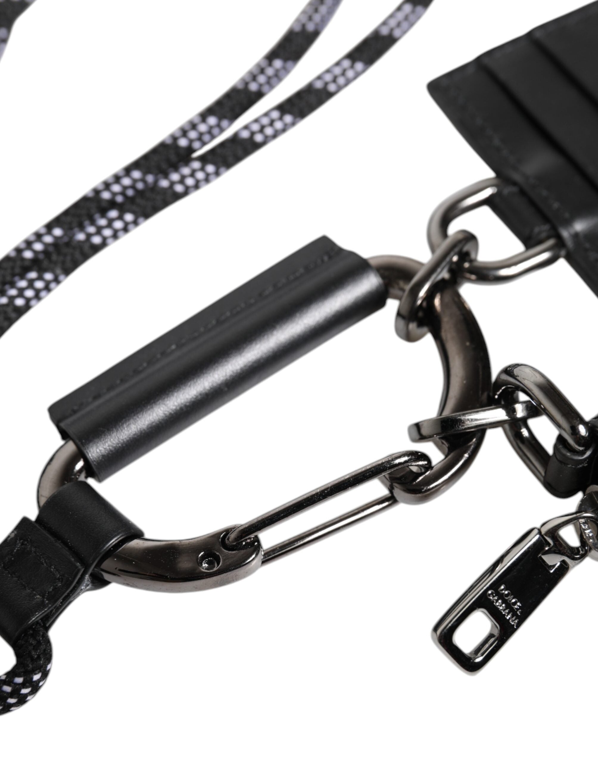 Black Leather Lanyard Zip Around Card Holder Wallet