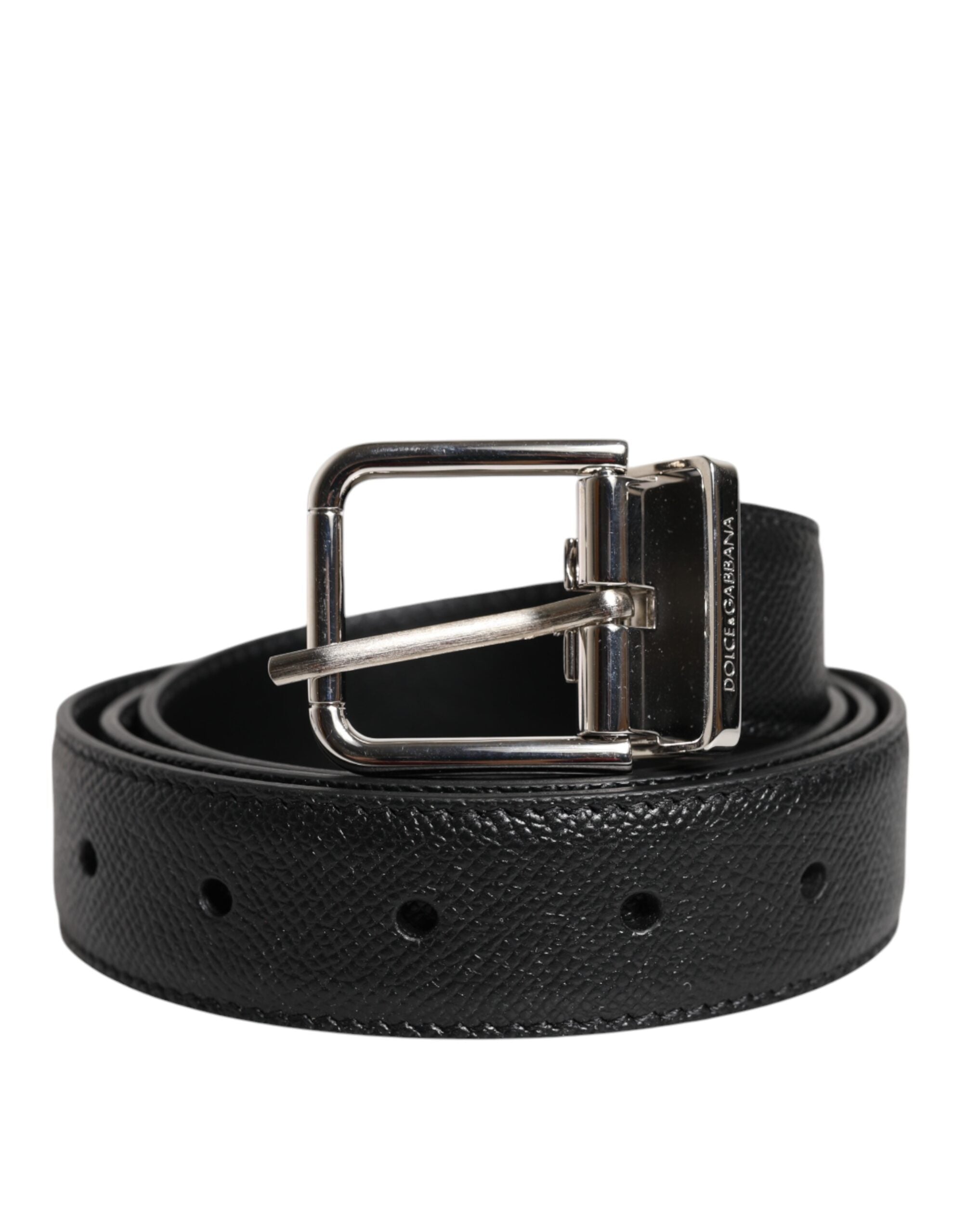 Black Leather Metal Buckle Classic Belt