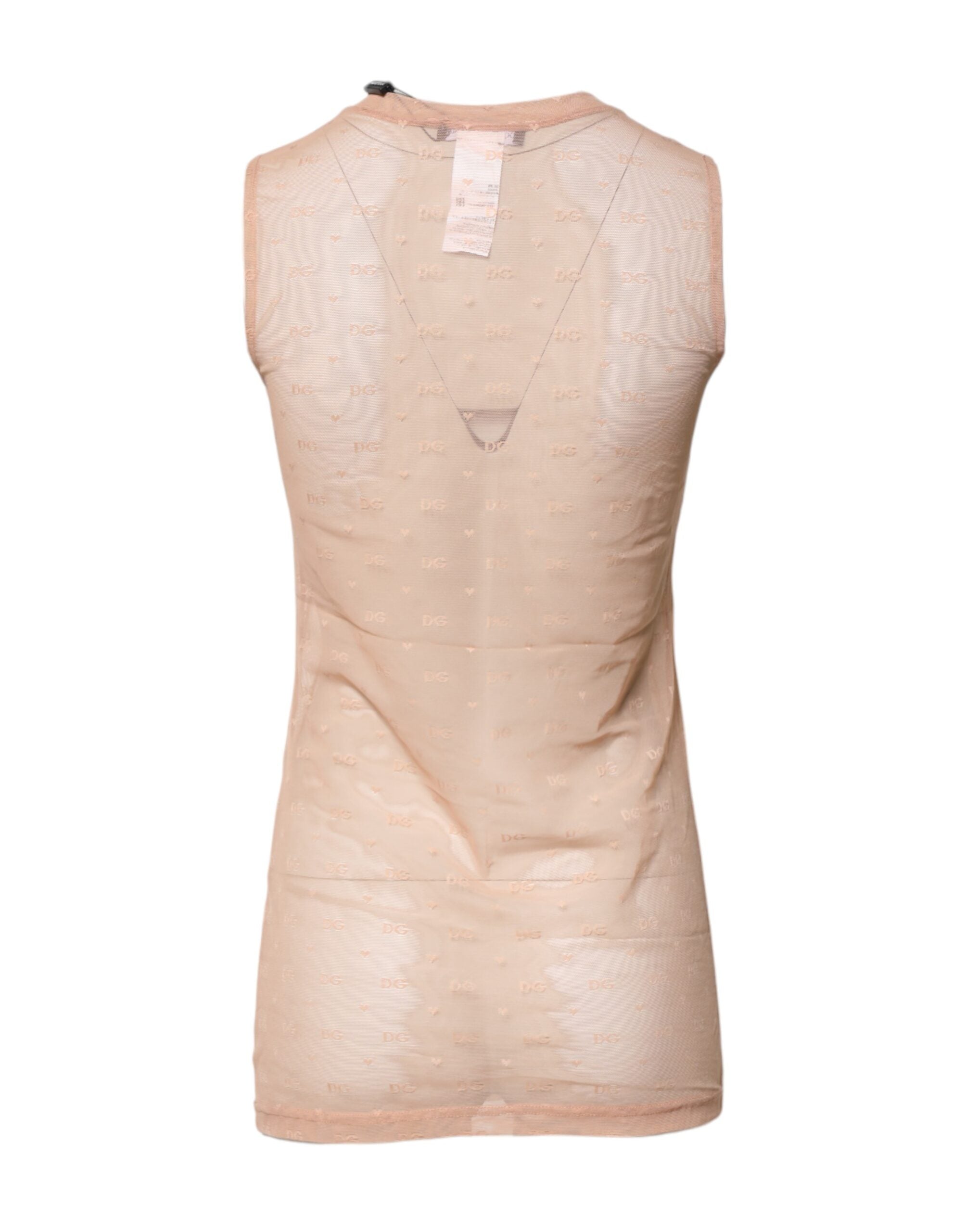 Beige Nylon Logo Monogram Sleeveless Tank Top