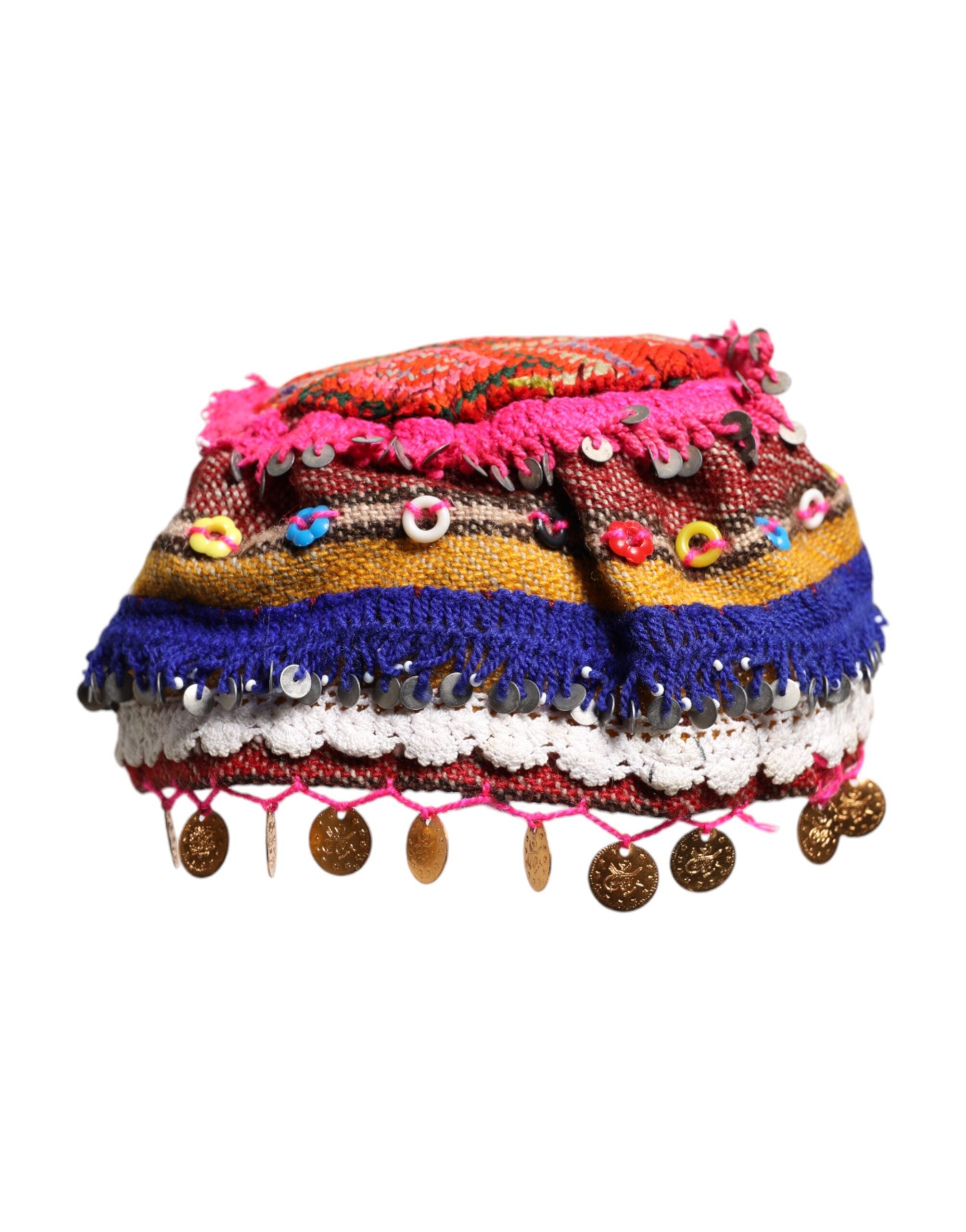 Multicolor Floral Sequin Knitted Embellished Hat