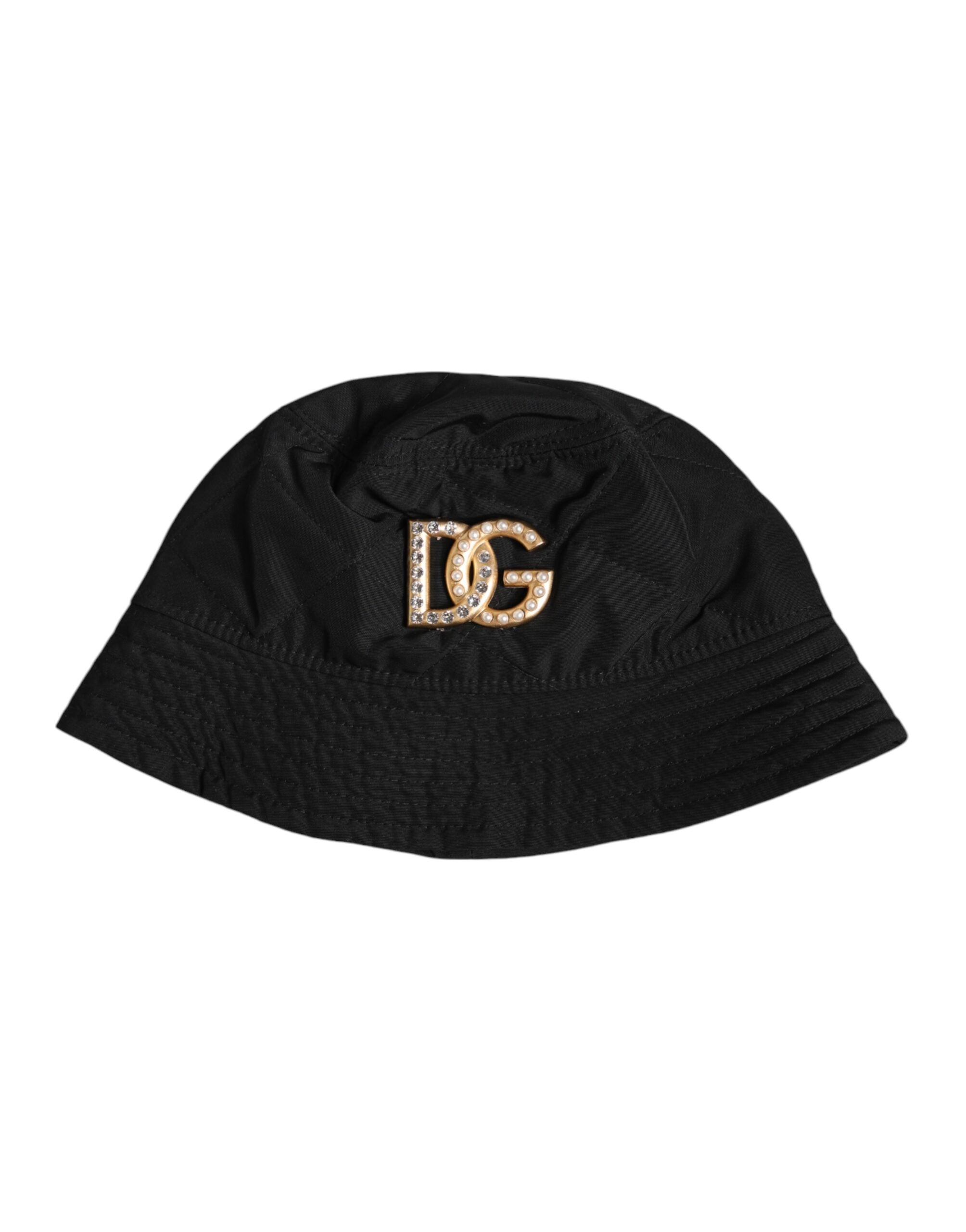 Black DG Crystal Polyester Wide Brim Bucket Hat