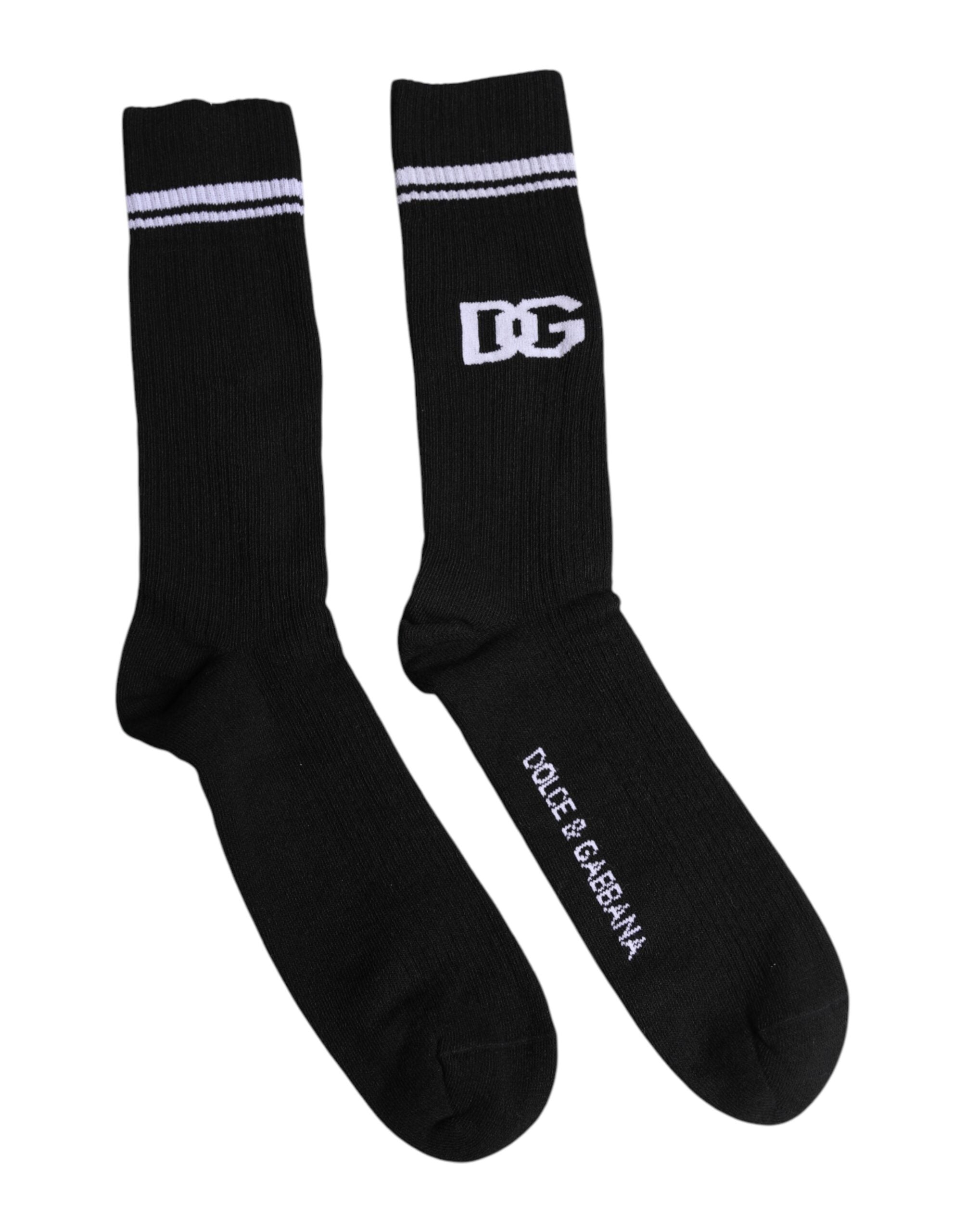 Black Cotton DG Logo Mid Calf Men Socks