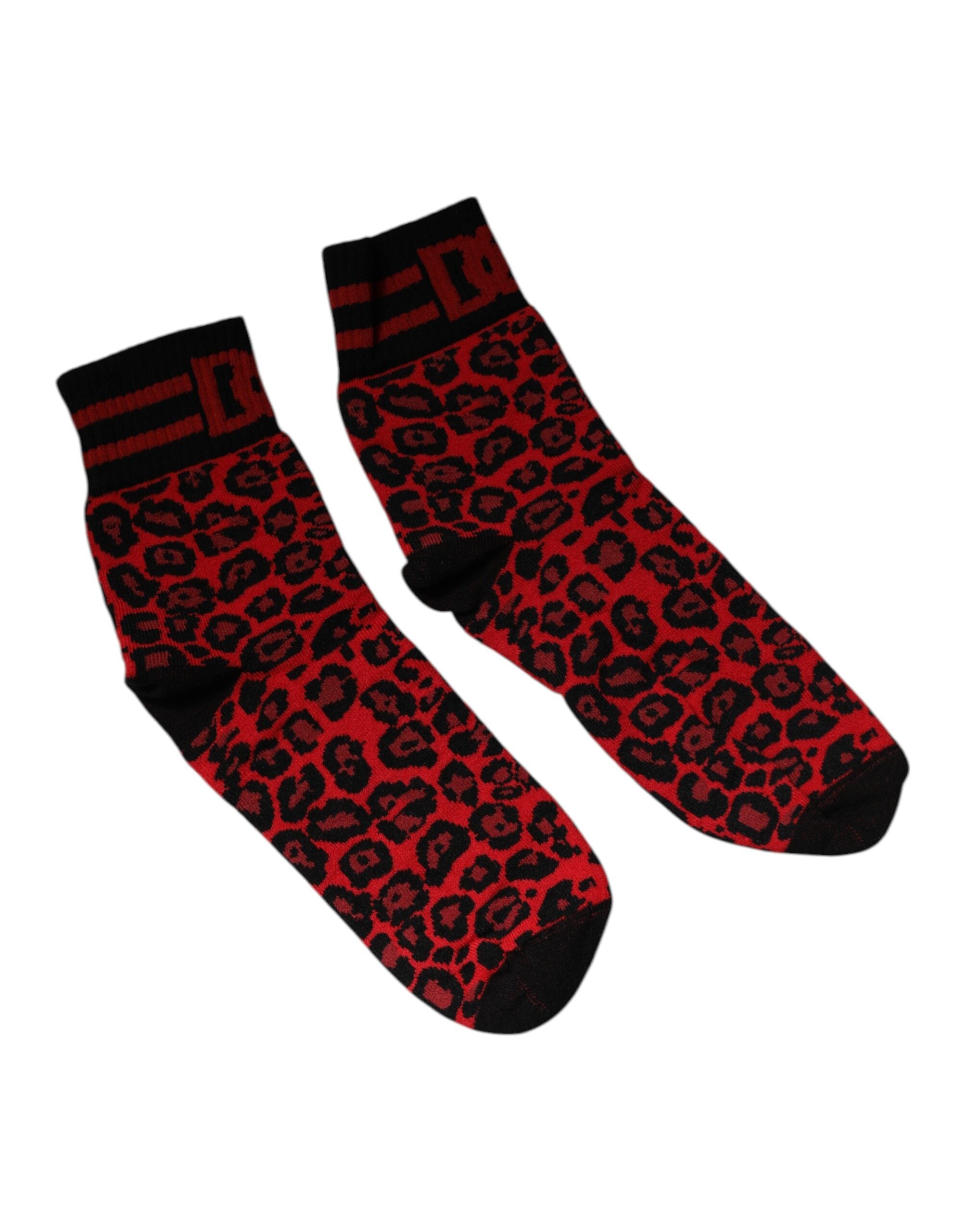Red Leopard Nylon Mid Calf Men Socks