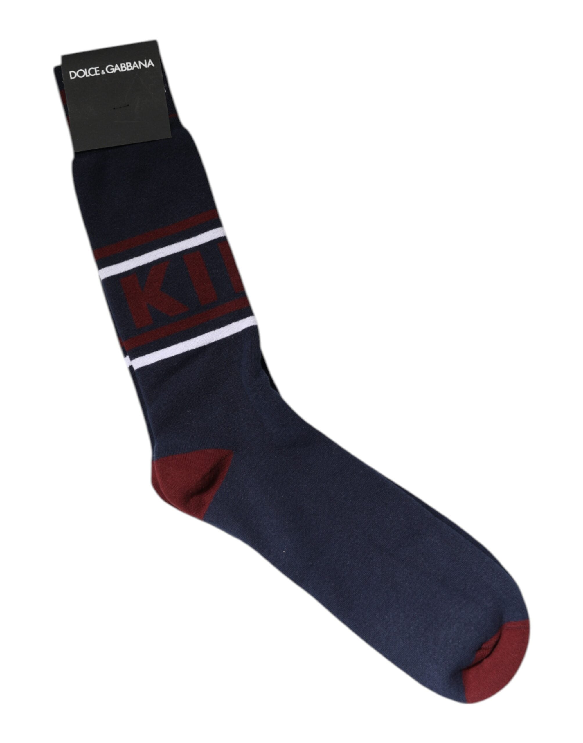 Blue Cotton Logo Mid Calf Men Socks
