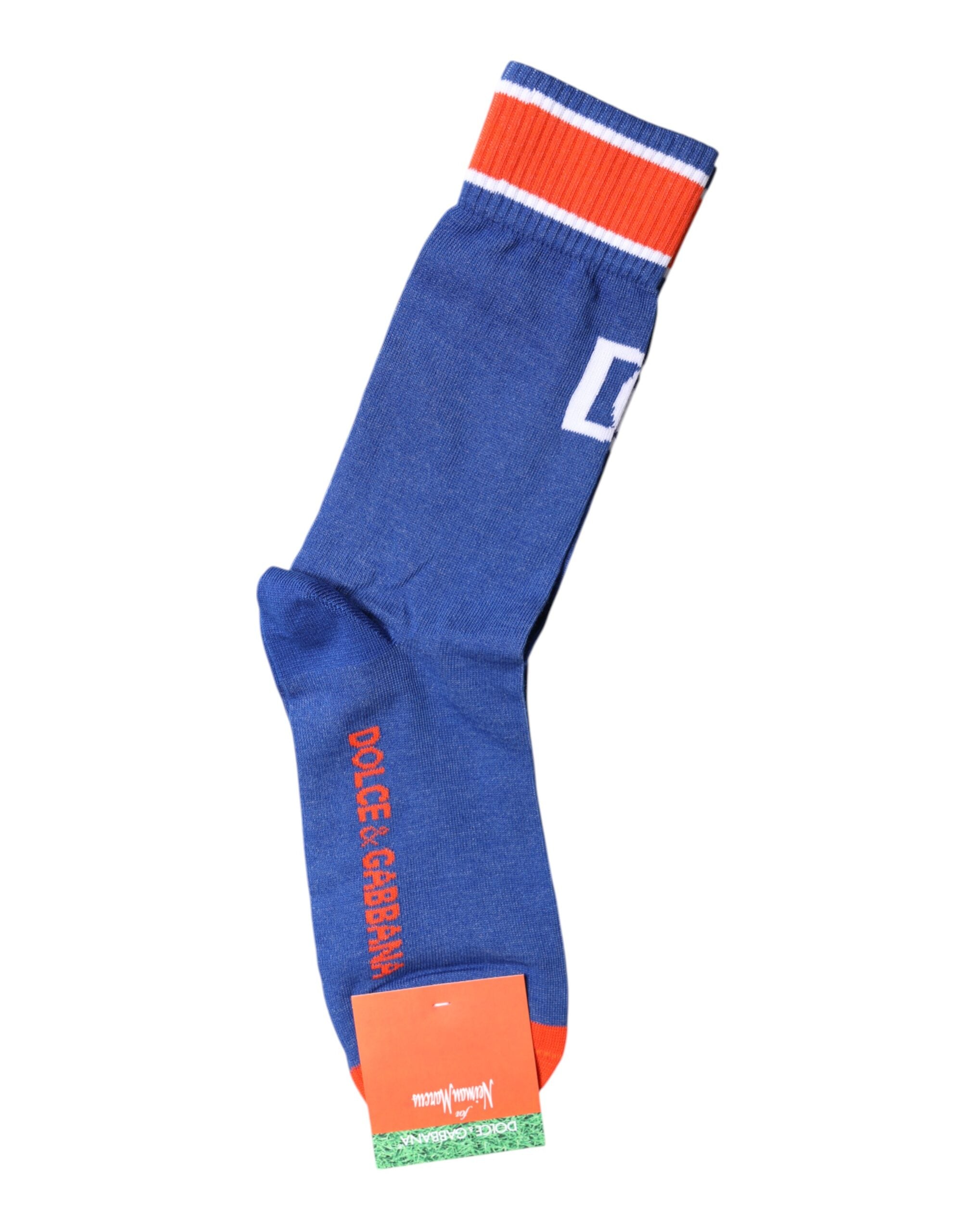 Blue Cotton DG Logo Print Mid Calf Socks
