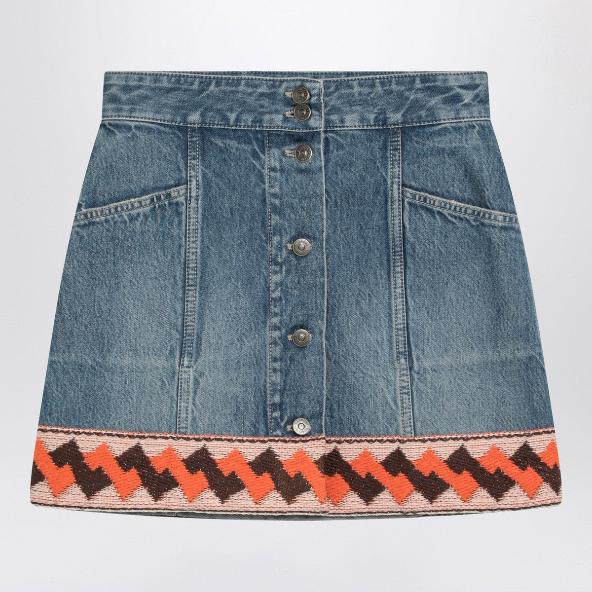 Valentino Valentino Denim mini skirt with jacquard trim