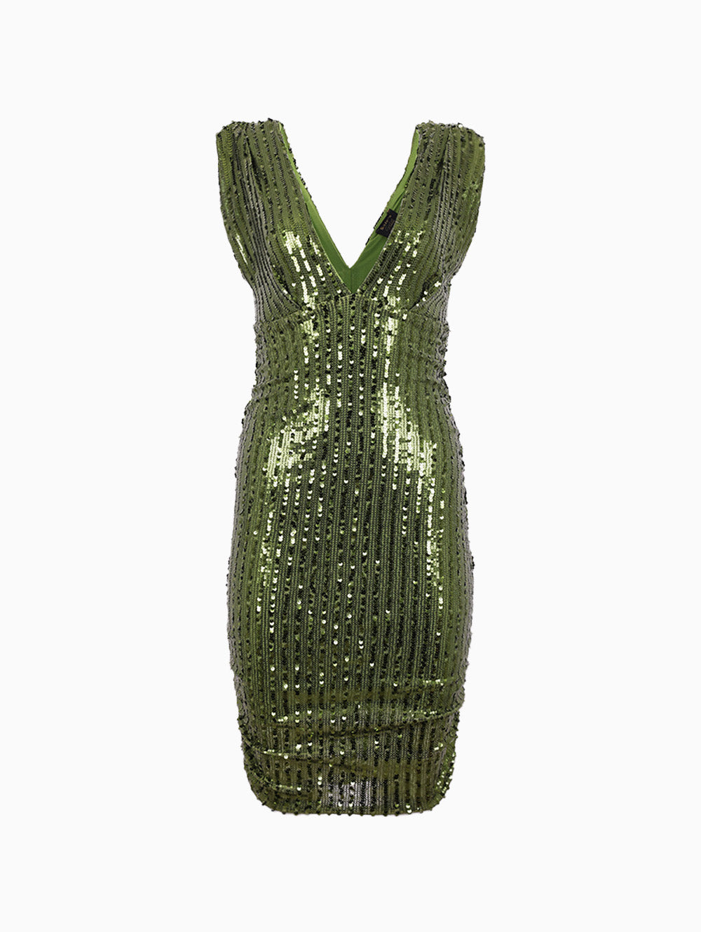 Front view of Siste’s green sequin bodycon dress