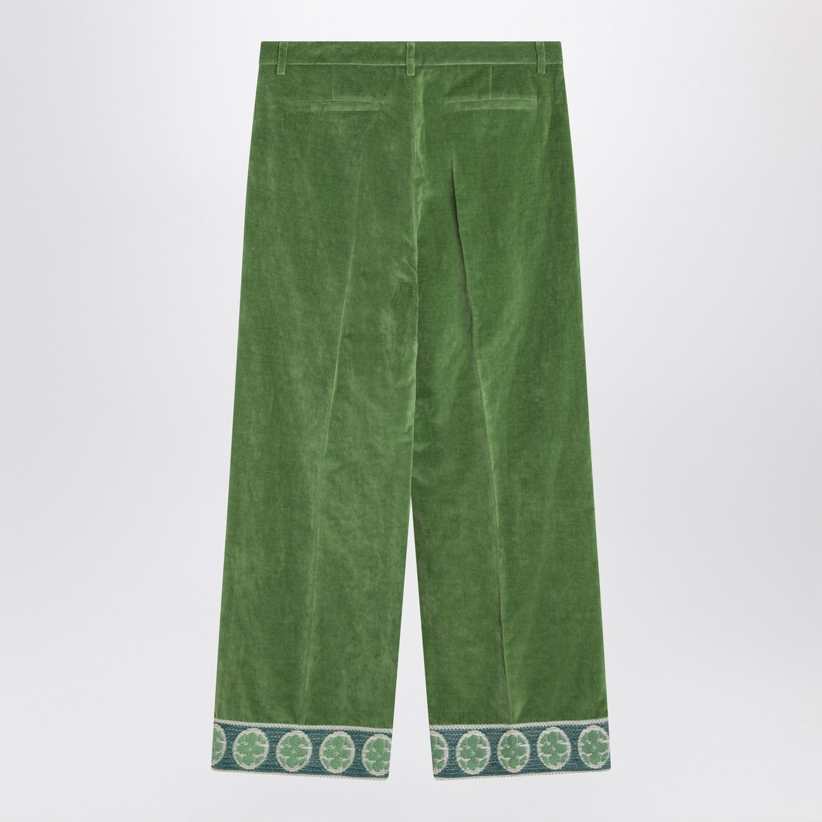 Valentino Valentino Green velvet trousers with jacquard hem
