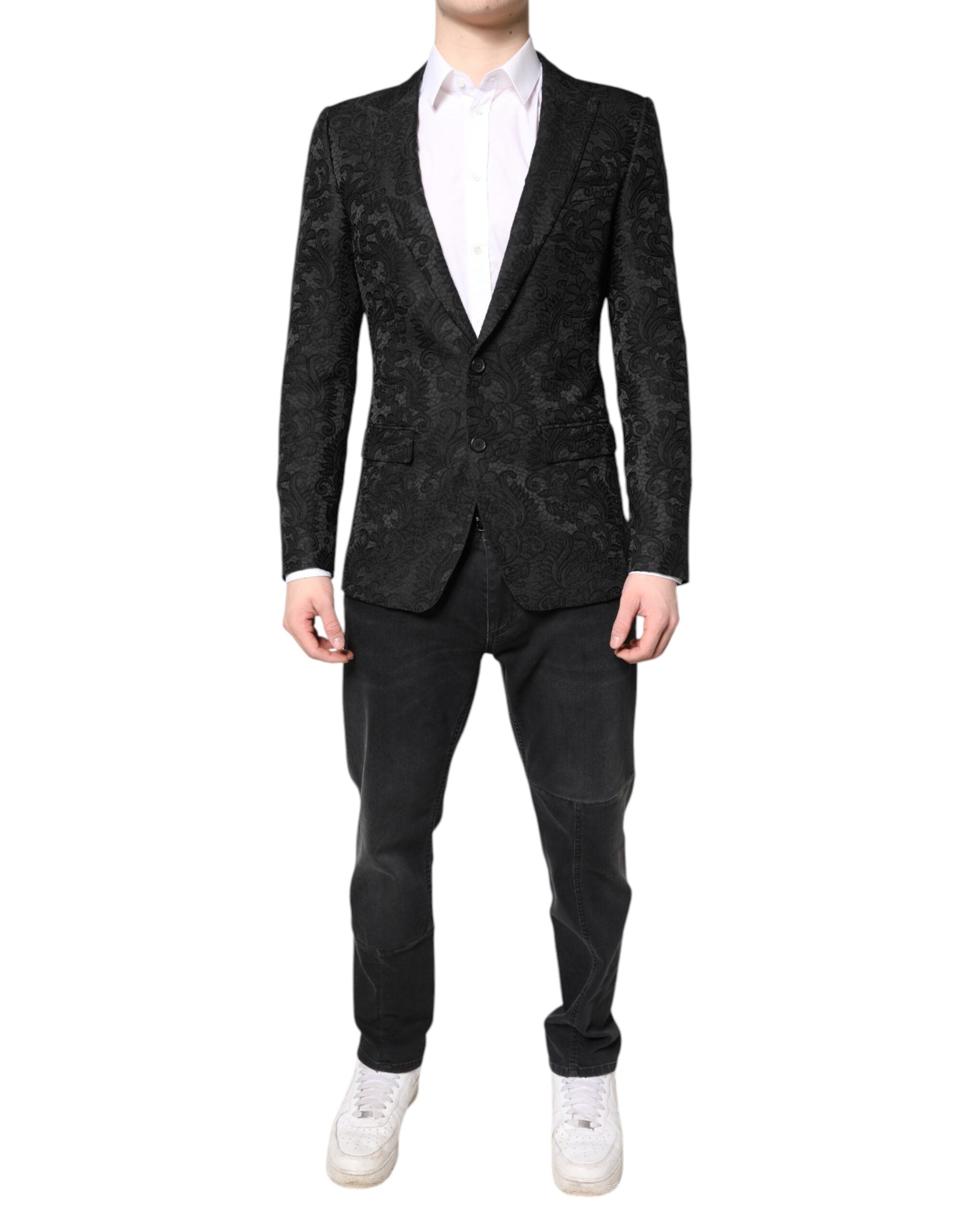 Black Floral Jacquard Coat Jacket Blazer