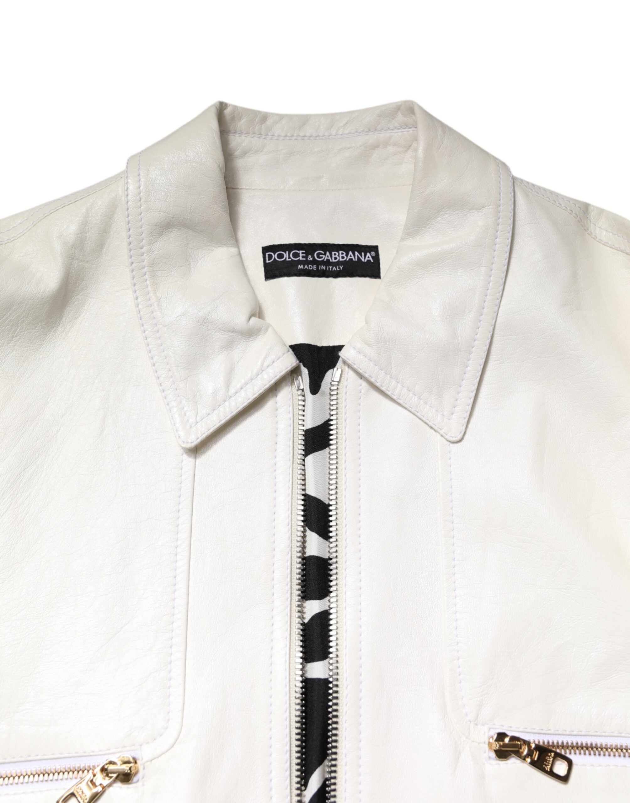 White Collared Full Zip Biker Coat Jacket