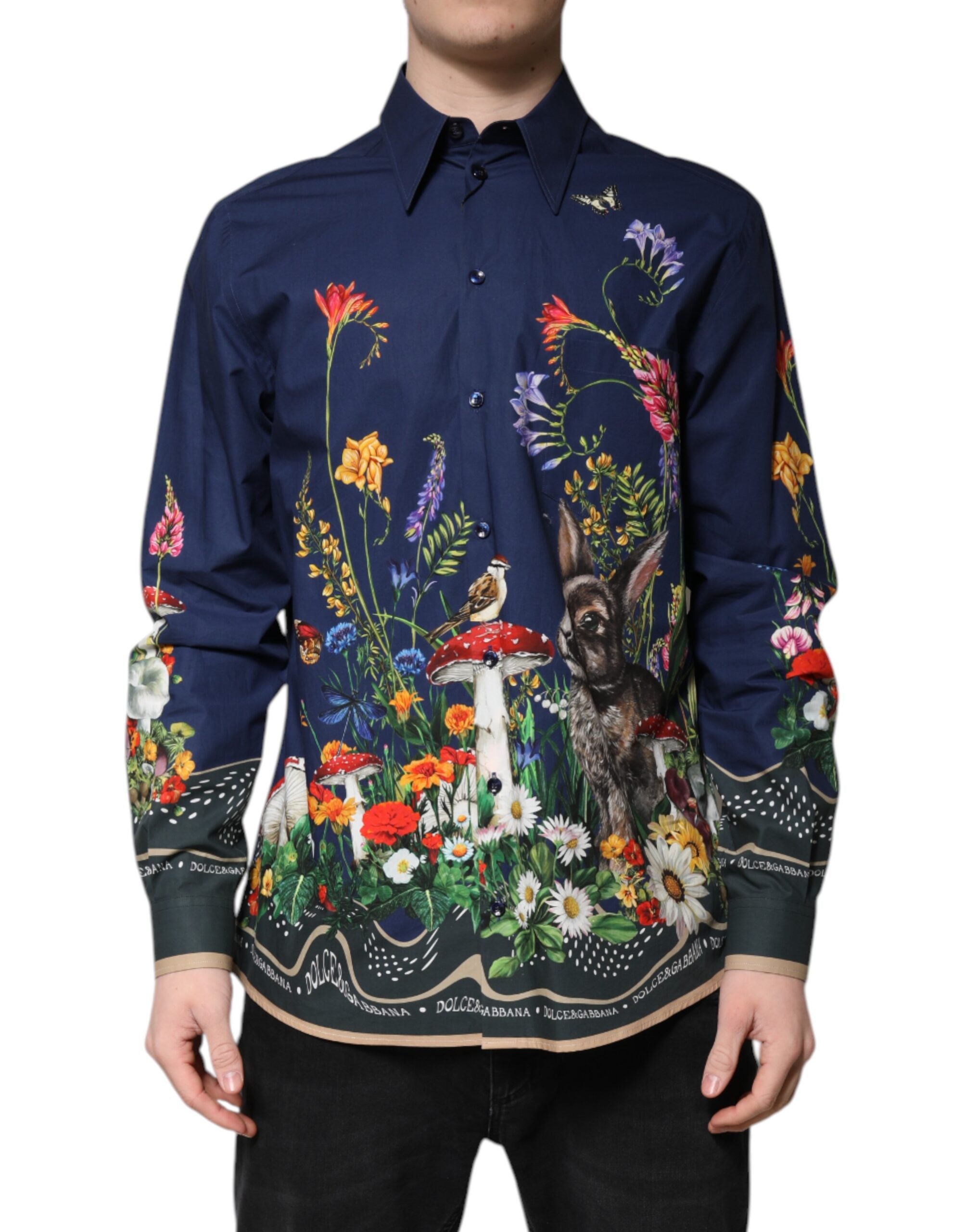 Blue Rabbit Print Long Sleeve Shirt