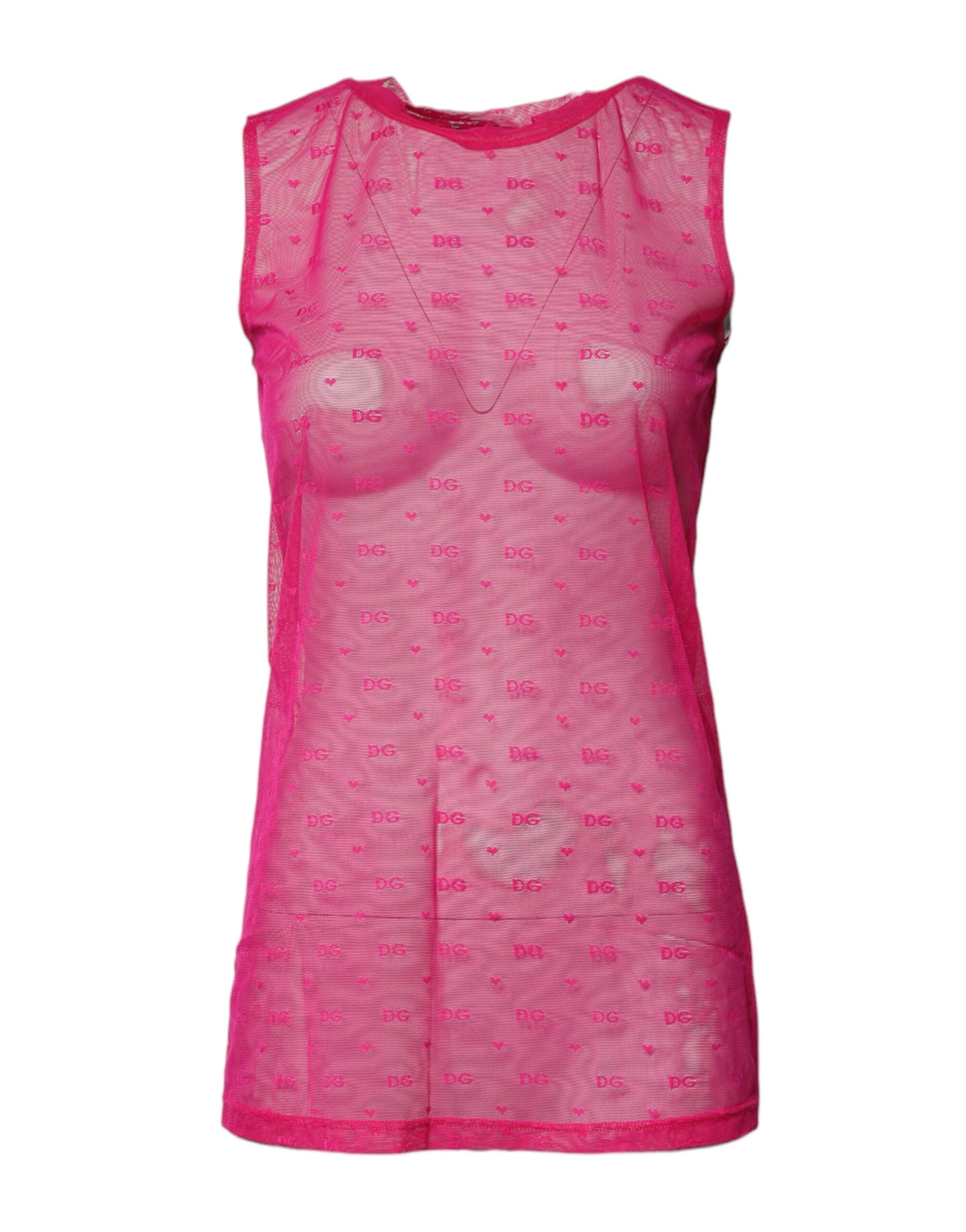 Pink Nylon See Through Women Sleeveless Tank Top