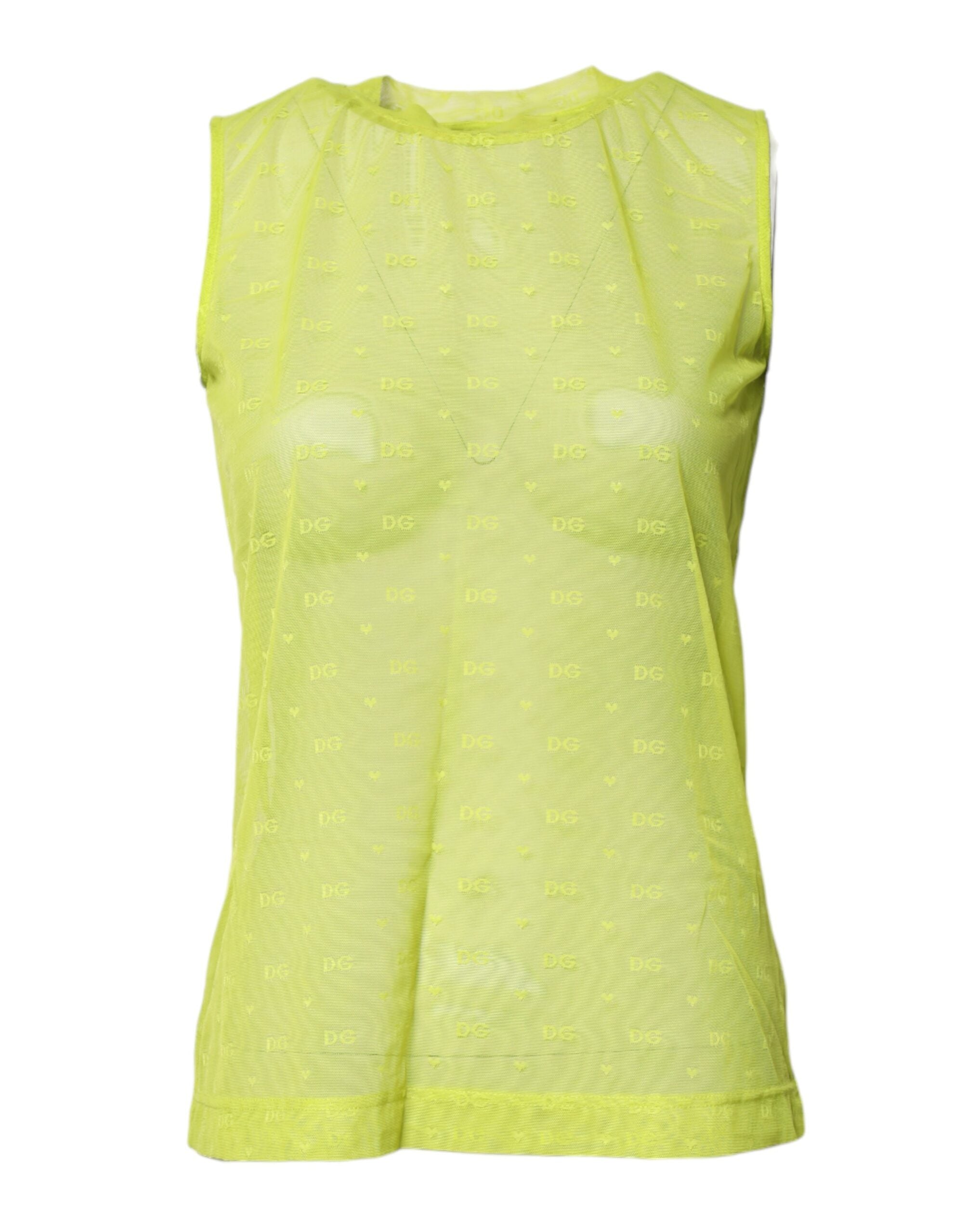 Green Nylon See Through Women Sleeveless Tank Top