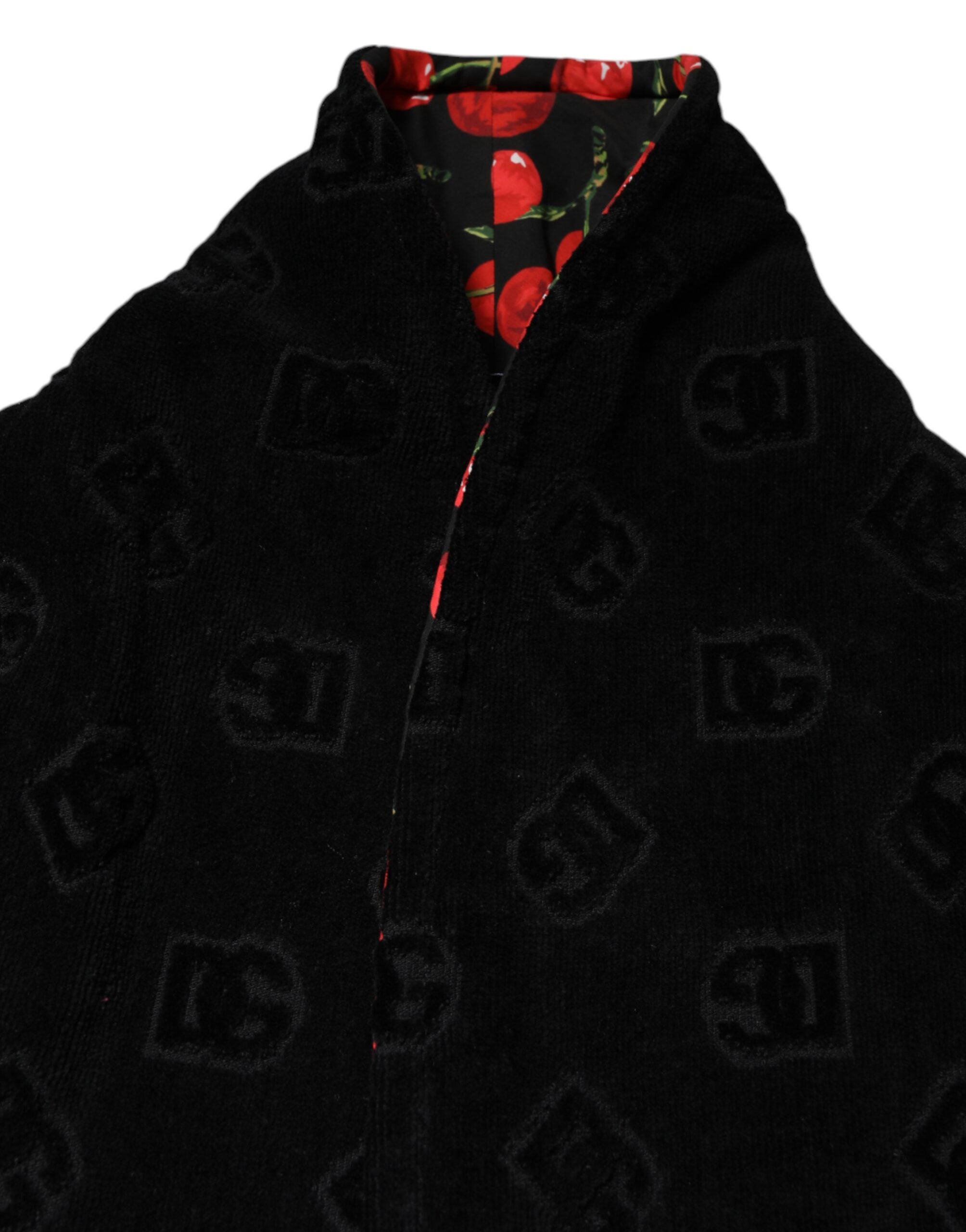 Black Cherry Print Wrap Robe Men Coat Jacket