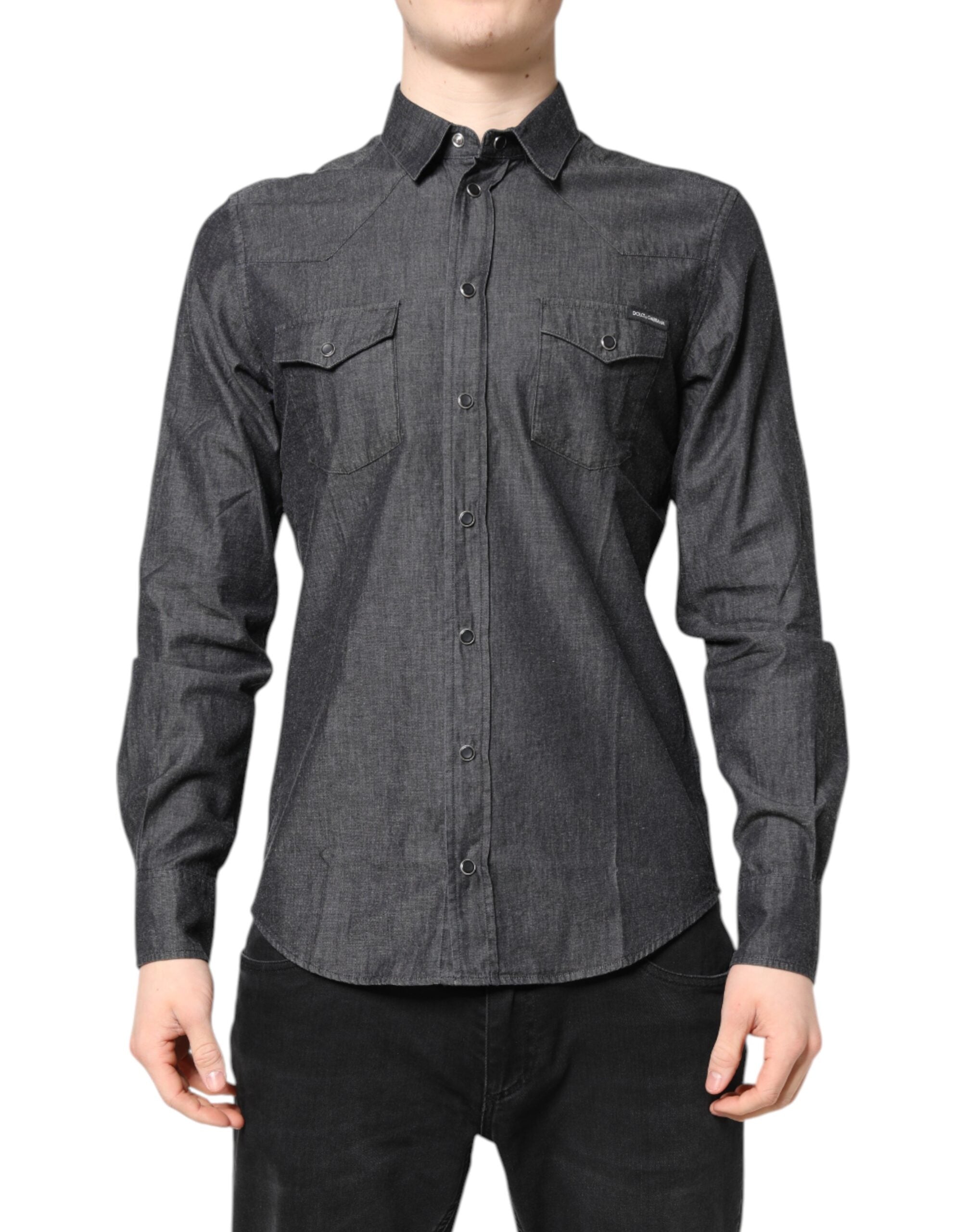 Gray Cotton Long Sleeves Casual Shirt