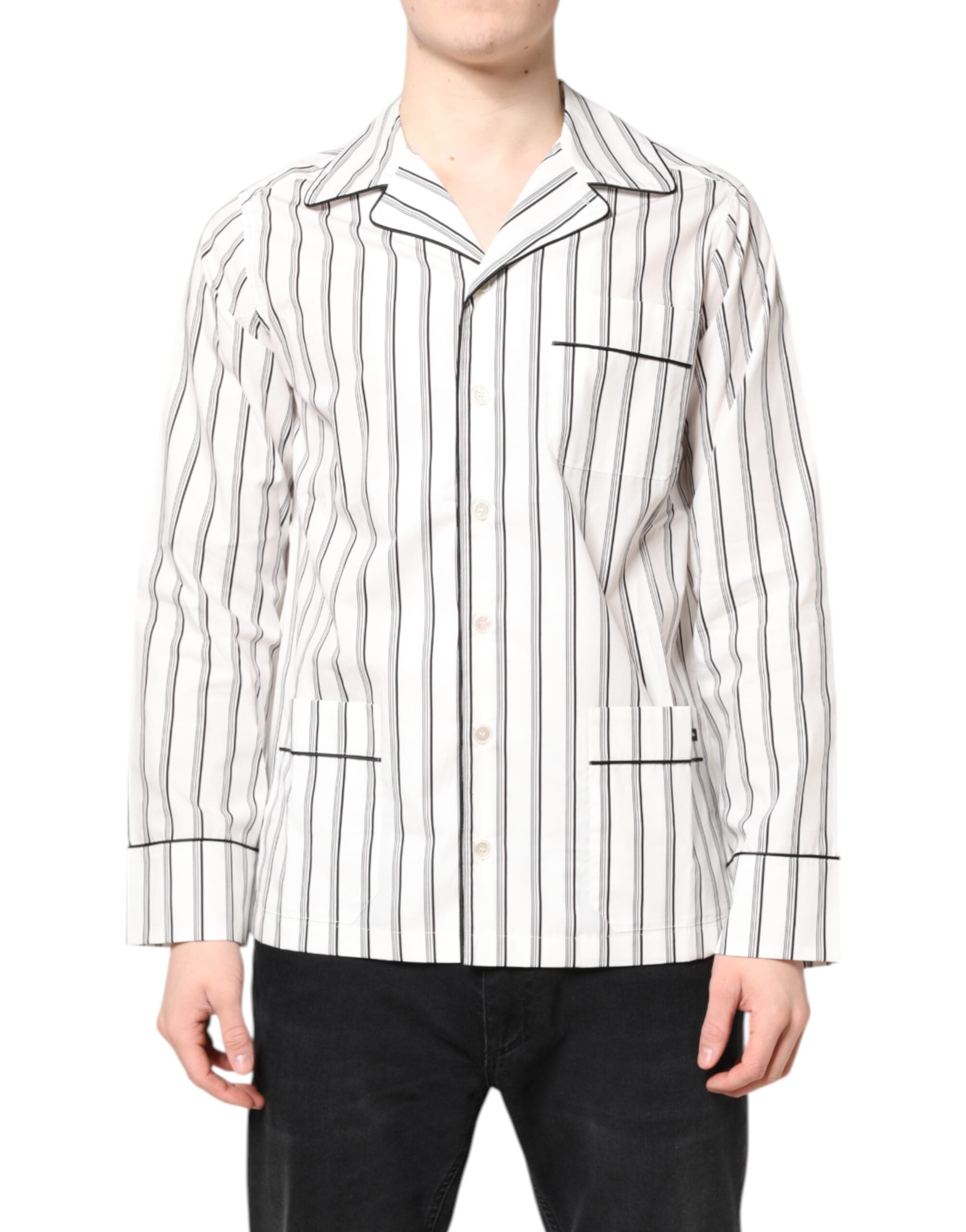 White Stripes Lounge Pajama Sleepwear Shirt