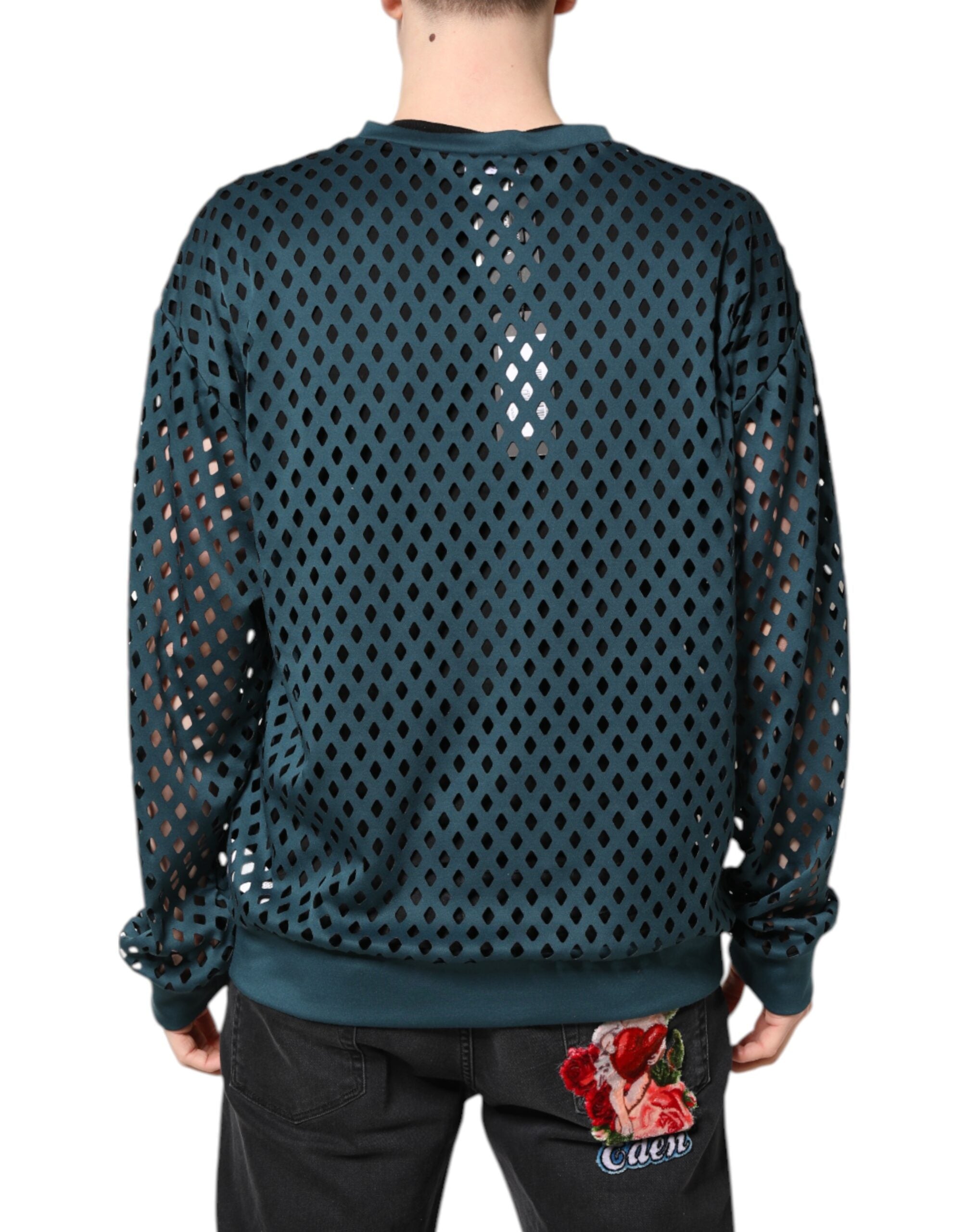 Green Perforated DG Embossed Pullover Sweater