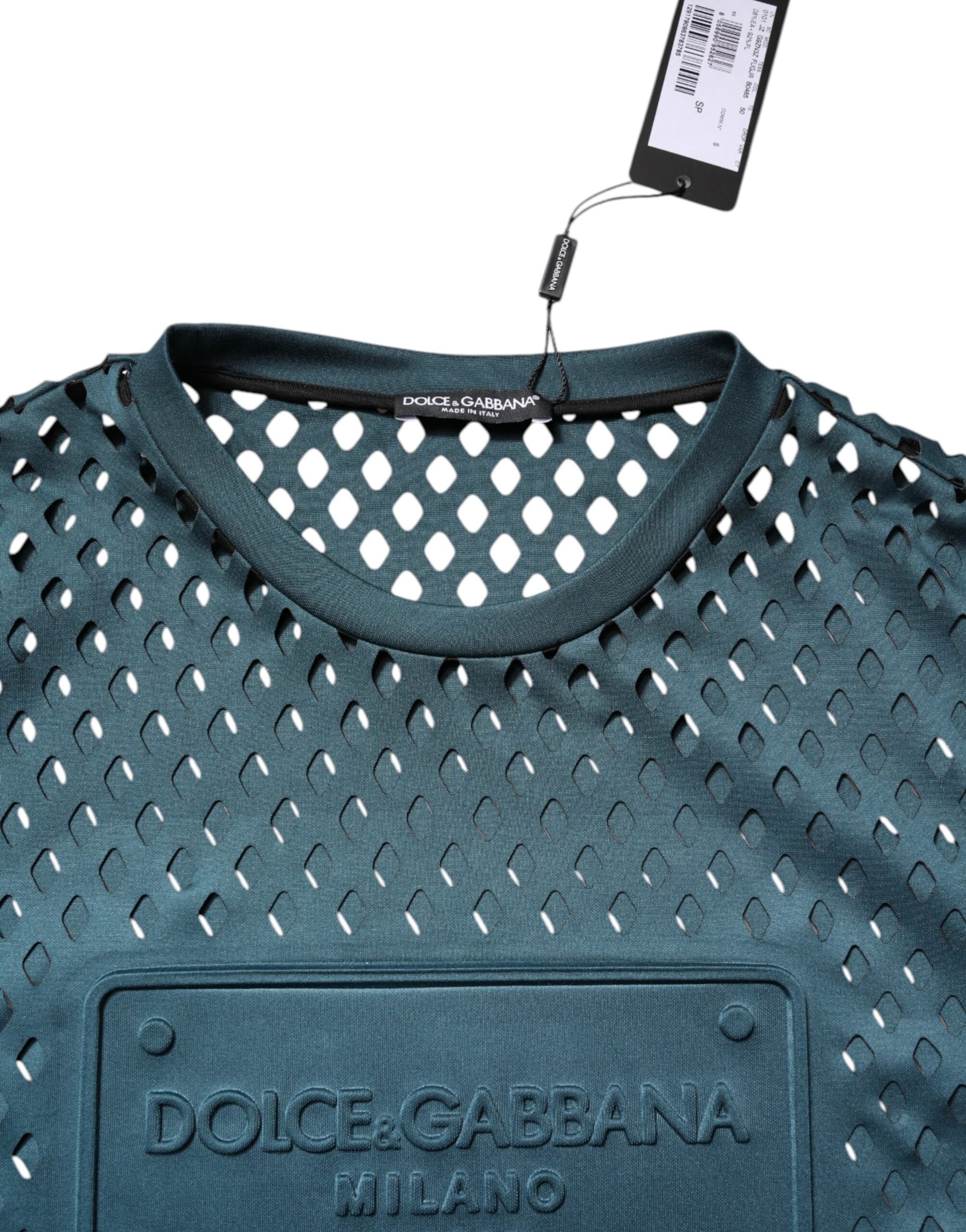 Green Perforated DG Embossed Pullover Sweater