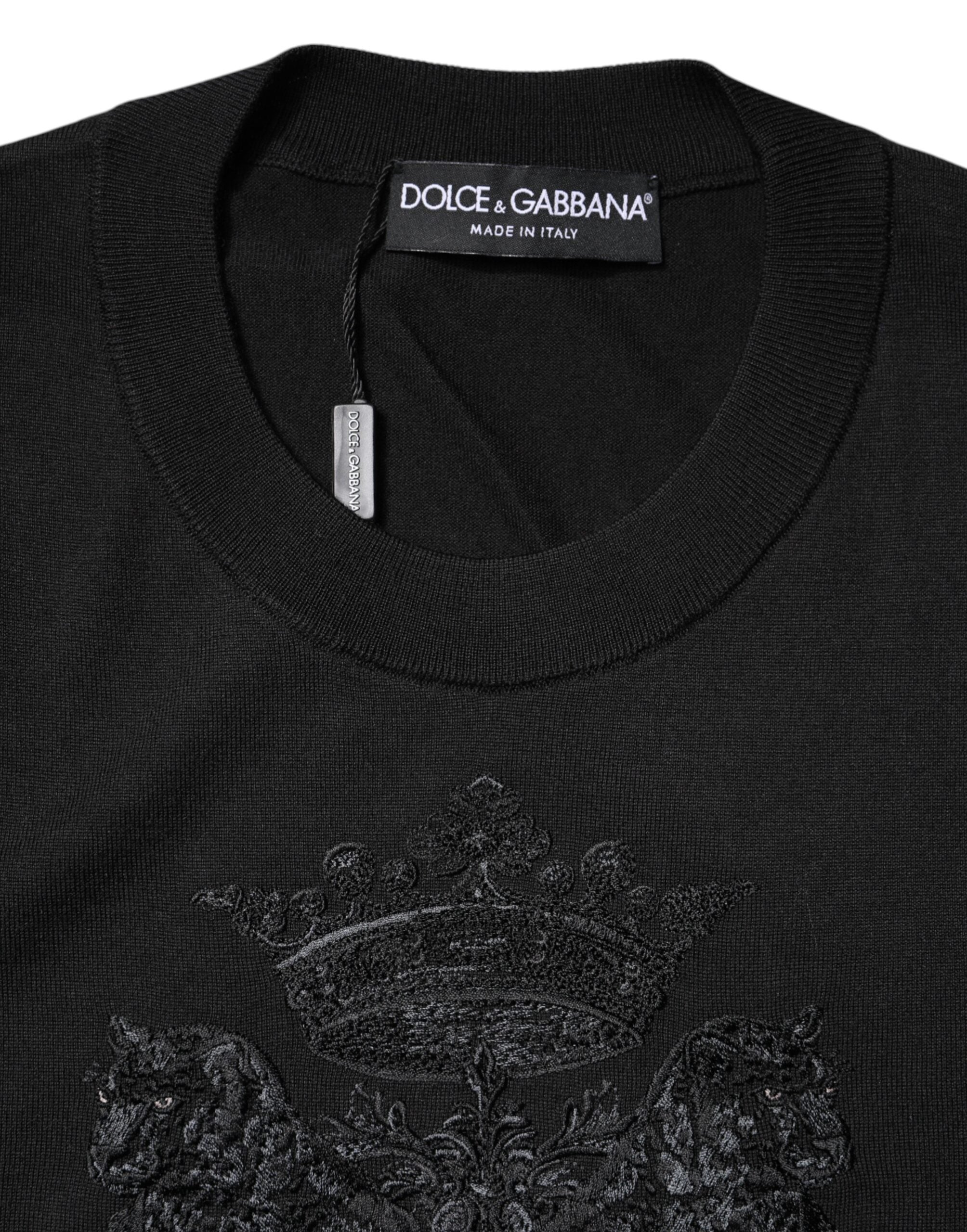 Black DG Crown Embroidery Pullover Sweater