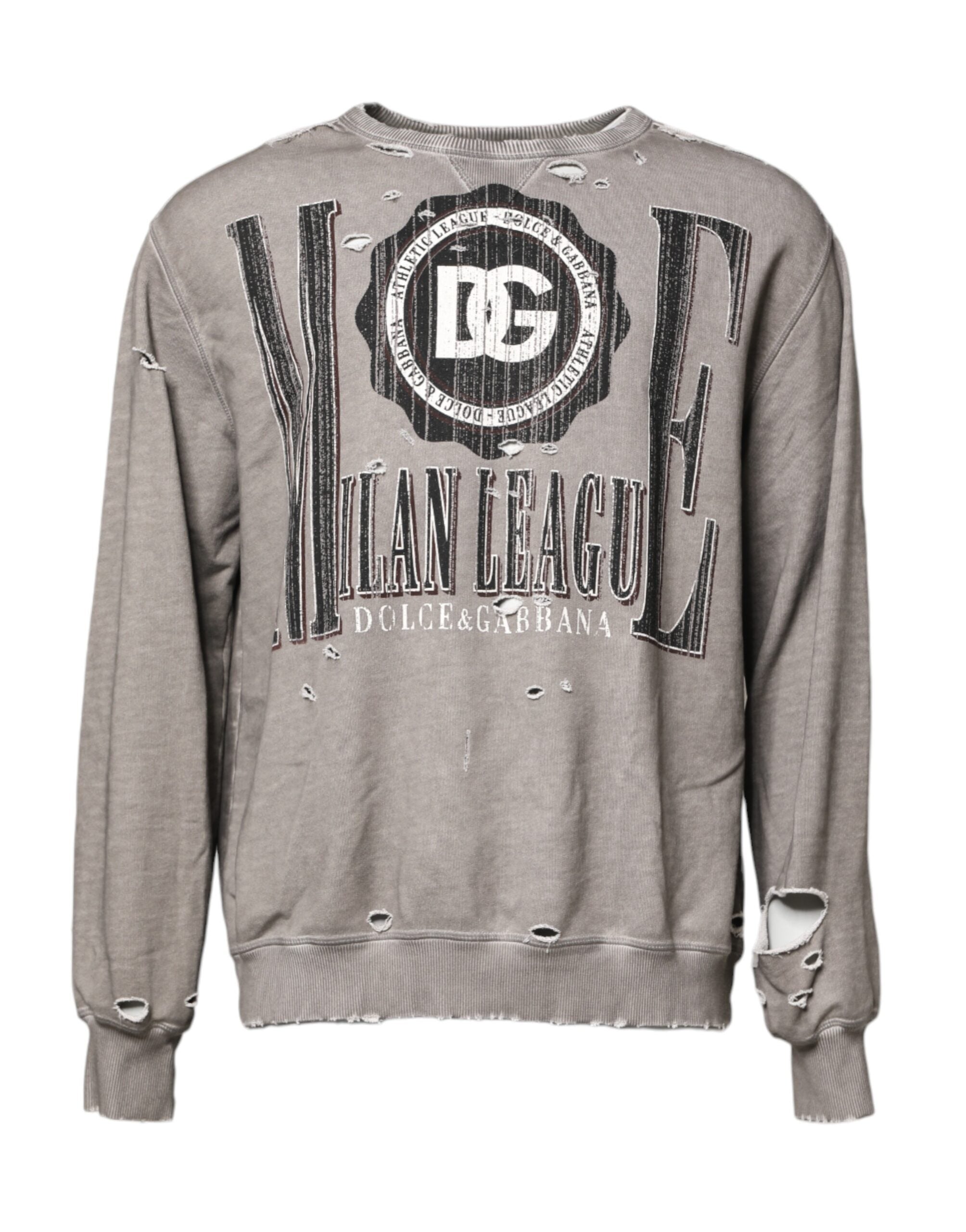 Gray Logo Print Crew Neck Pullover Sweater